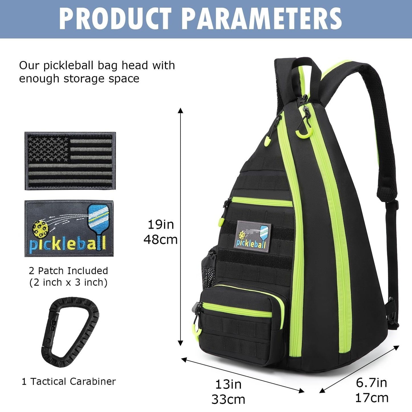 Tactical Pickleball Backpack - Adjustable Sling Bag with Water Bottle & Fence Ho2