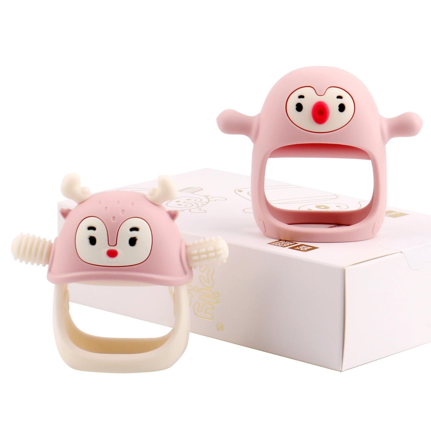 Soft Silicone Baby Teething Toy Set | Penguin & Reindeer Chew Toys | Teething Mi1