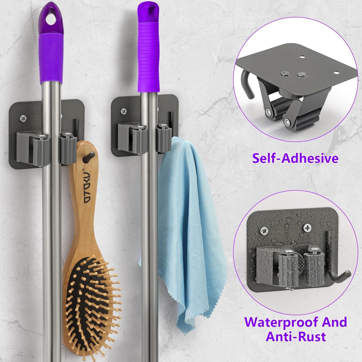 Stainless Steel Broom Holder Wall Mount Rack - Mop & Tool Organizer Storage Solu3