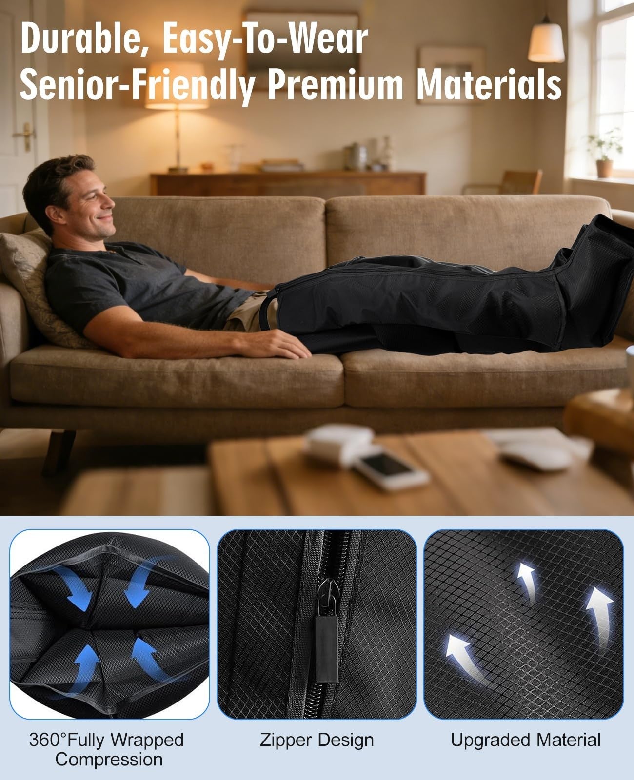 Air Compression Leg Massager - 6 Modes & Intensity Levels, Full-Leg Wrap for Rel3
