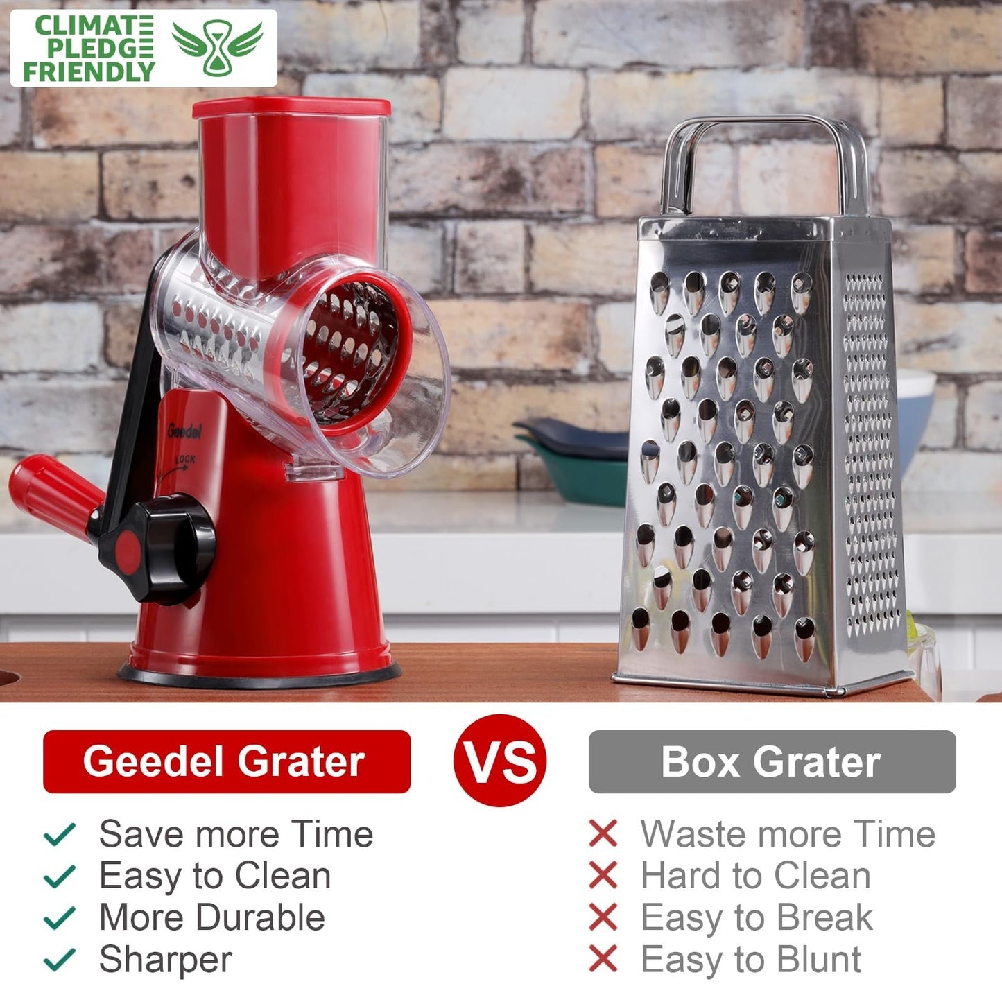 Rotary Cheese Grater & Vegetable Slicer   3 Blades, Stainless Steel, Fast Cuttin5