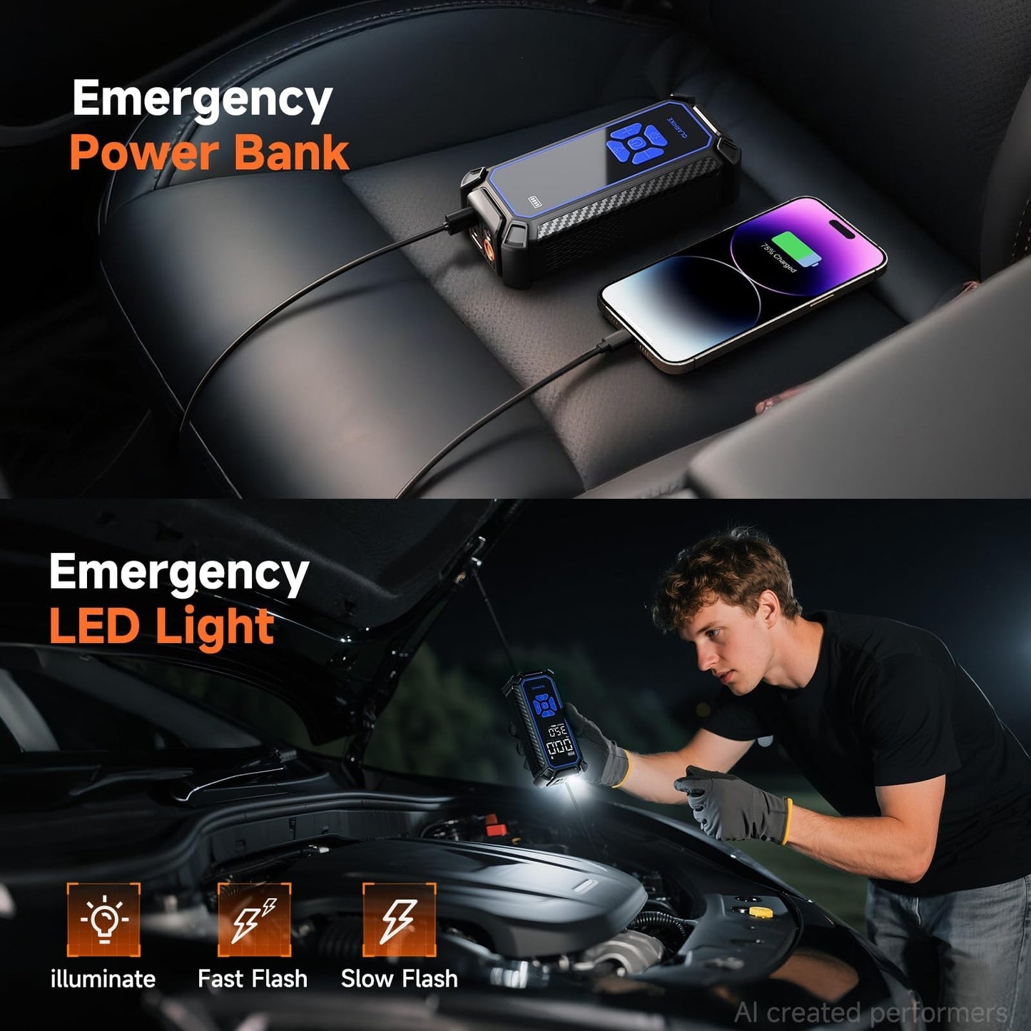 Portable Tire Inflator Air Compressor   6000mAh & 12V DC, Cordless Pump for Cars9