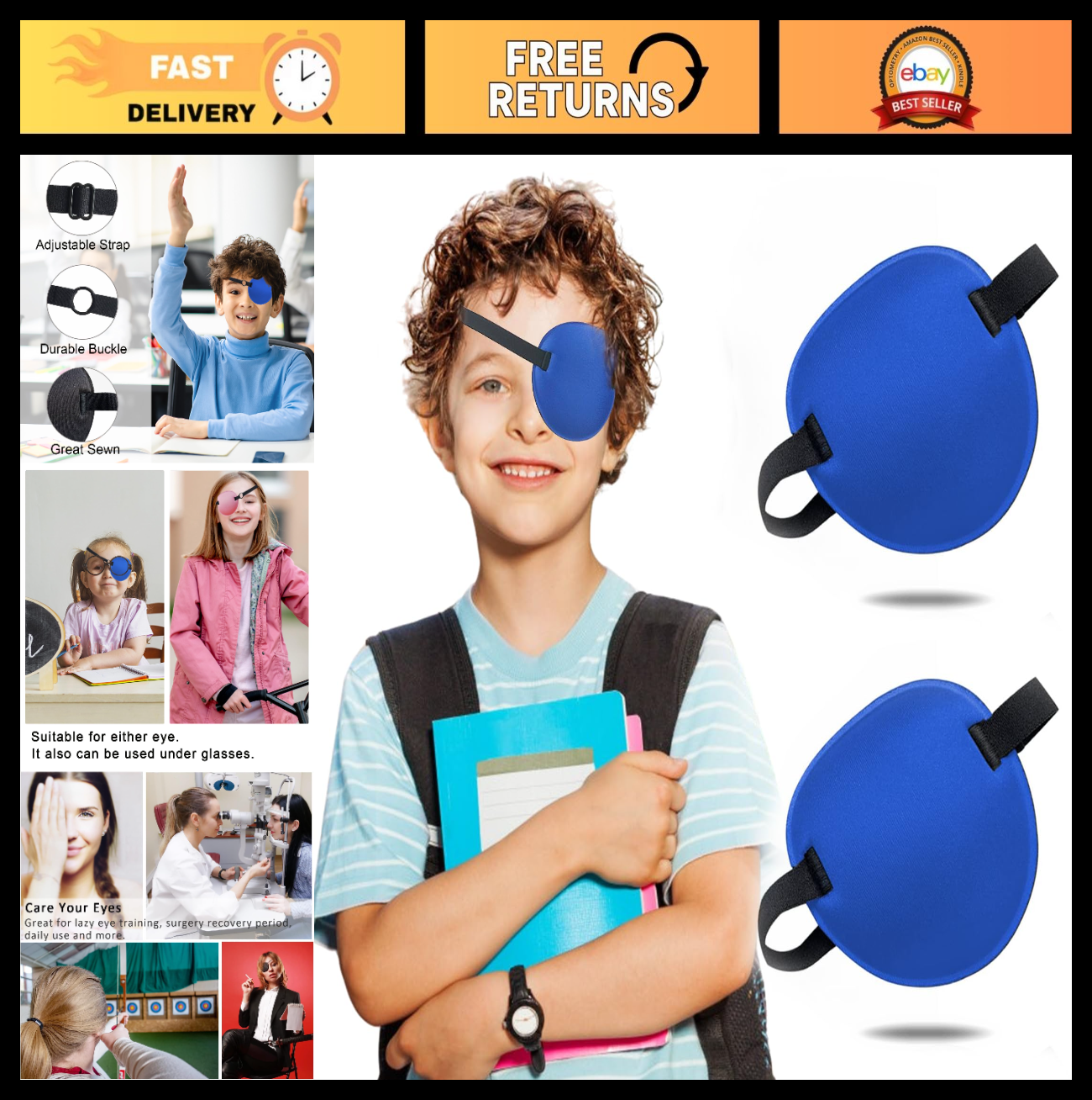 3D Adjustable Eye Patch - 2PCS Medical Eyepatch for Amblyopia, Lazy Eye, Adults0