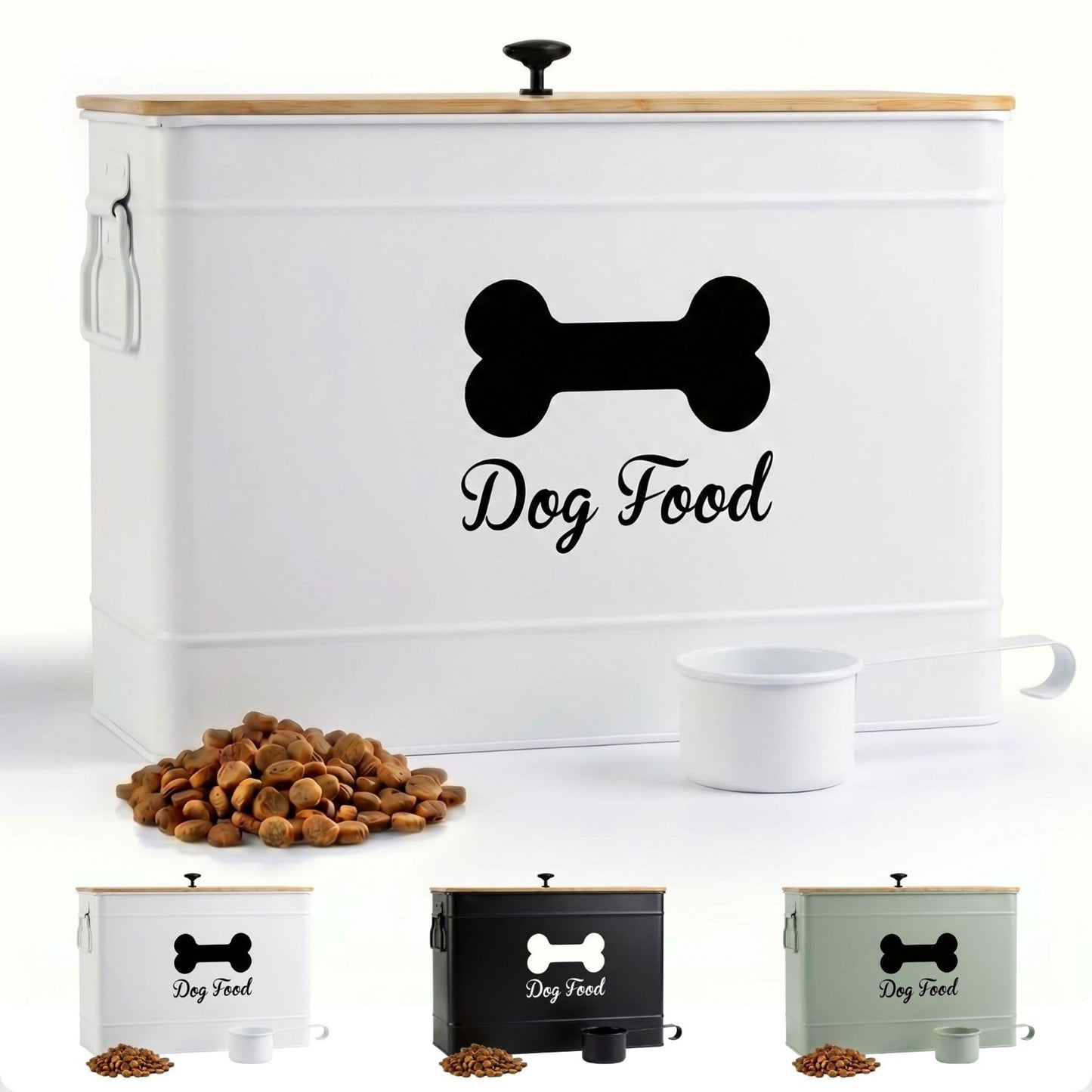 Airtight Metal Dog Food Container 15 20 lbs, 70 Cup Capacity, Bamboo Lid0