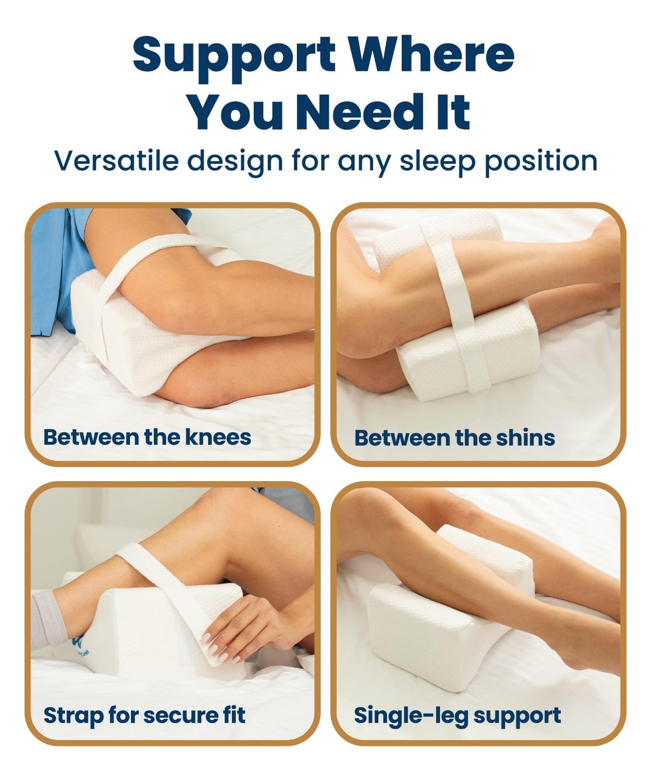 Memory Foam Knee Pillow for Side Sleepers   Sciatica Pain Relief, Adjustable Str3