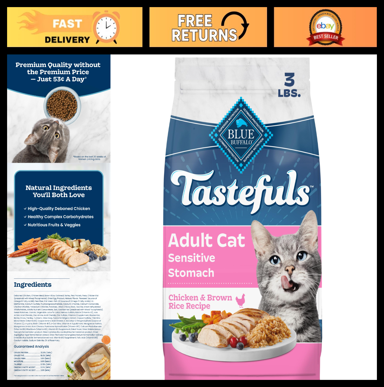 Sensitive Stomach Dry Cat Food, Chicken Flavor, 3 lb   Adult Formula, Grain Free0