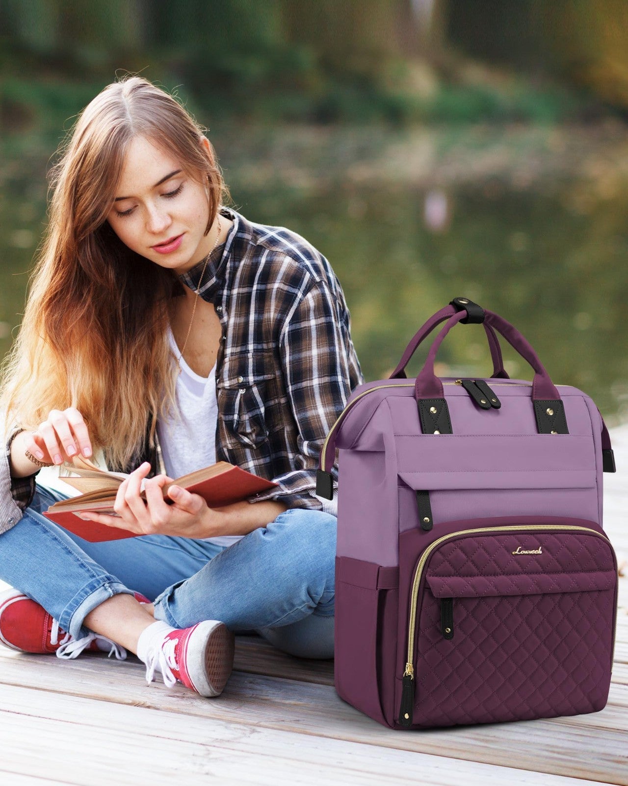 Waterproof Laptop Backpack for Women, 15.6" Travel Bag, Nurse & Teacher Purse, C2