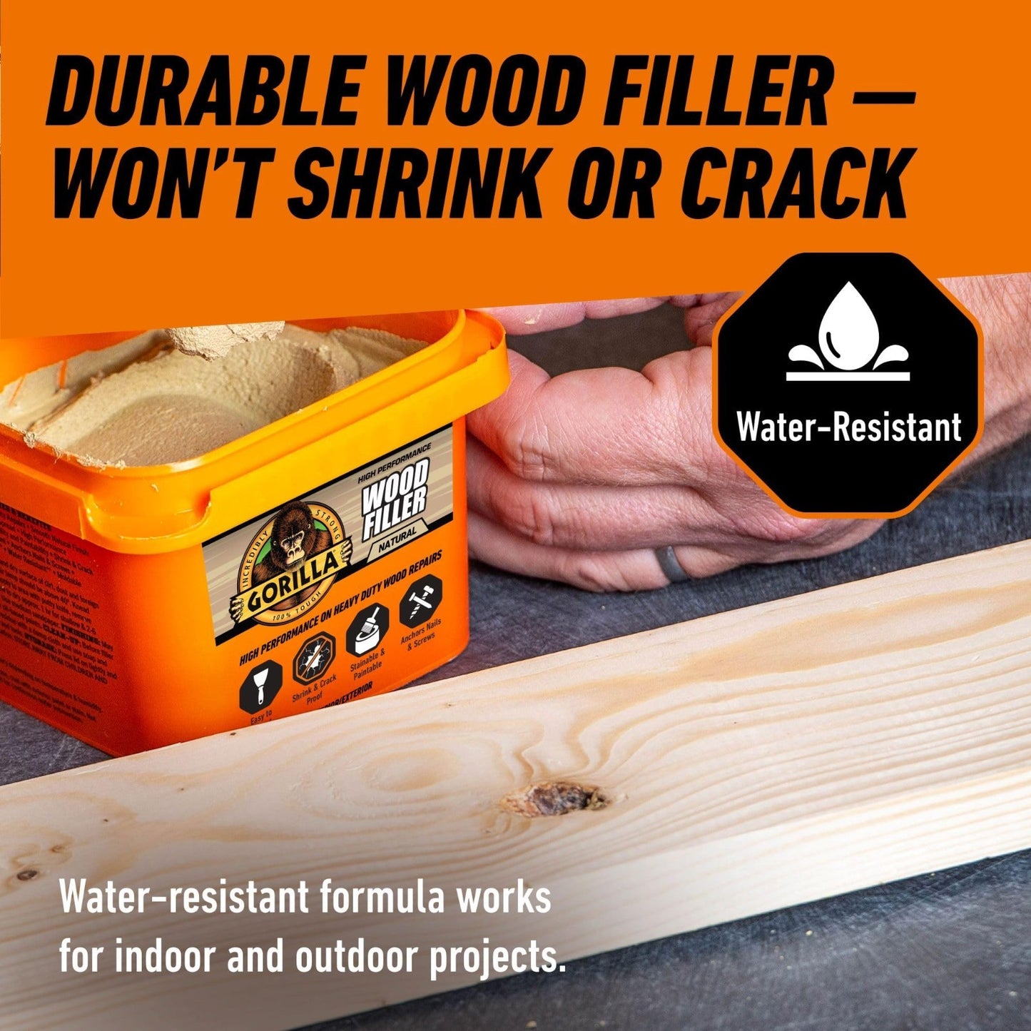 All Purpose Wood Filler 16 oz   Water Resistant, Paintable, Stainable, Sandable,5