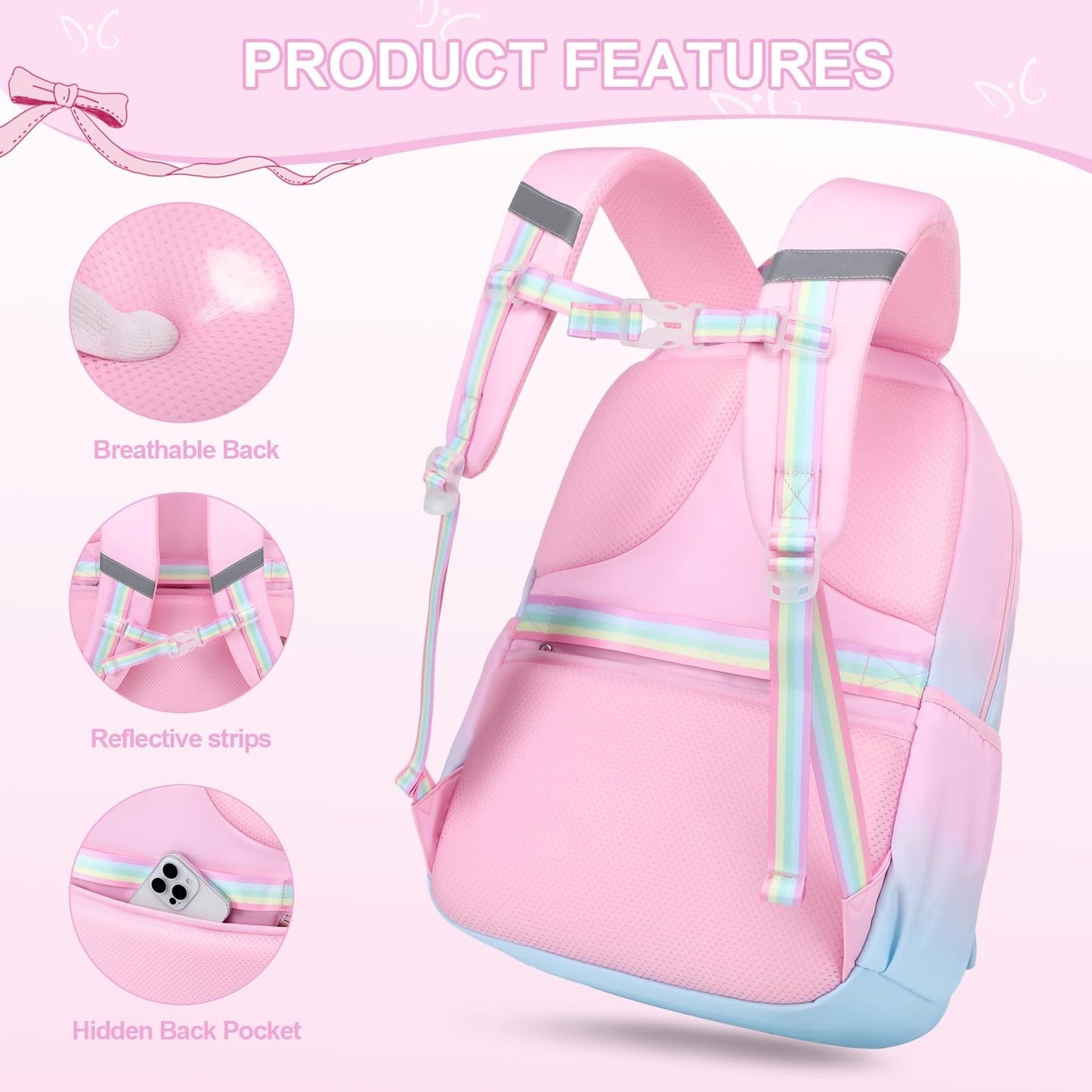 Cute Girls Backpack Set with Lunch Bag & Pencil Case   Stylish School Bag for Ki4