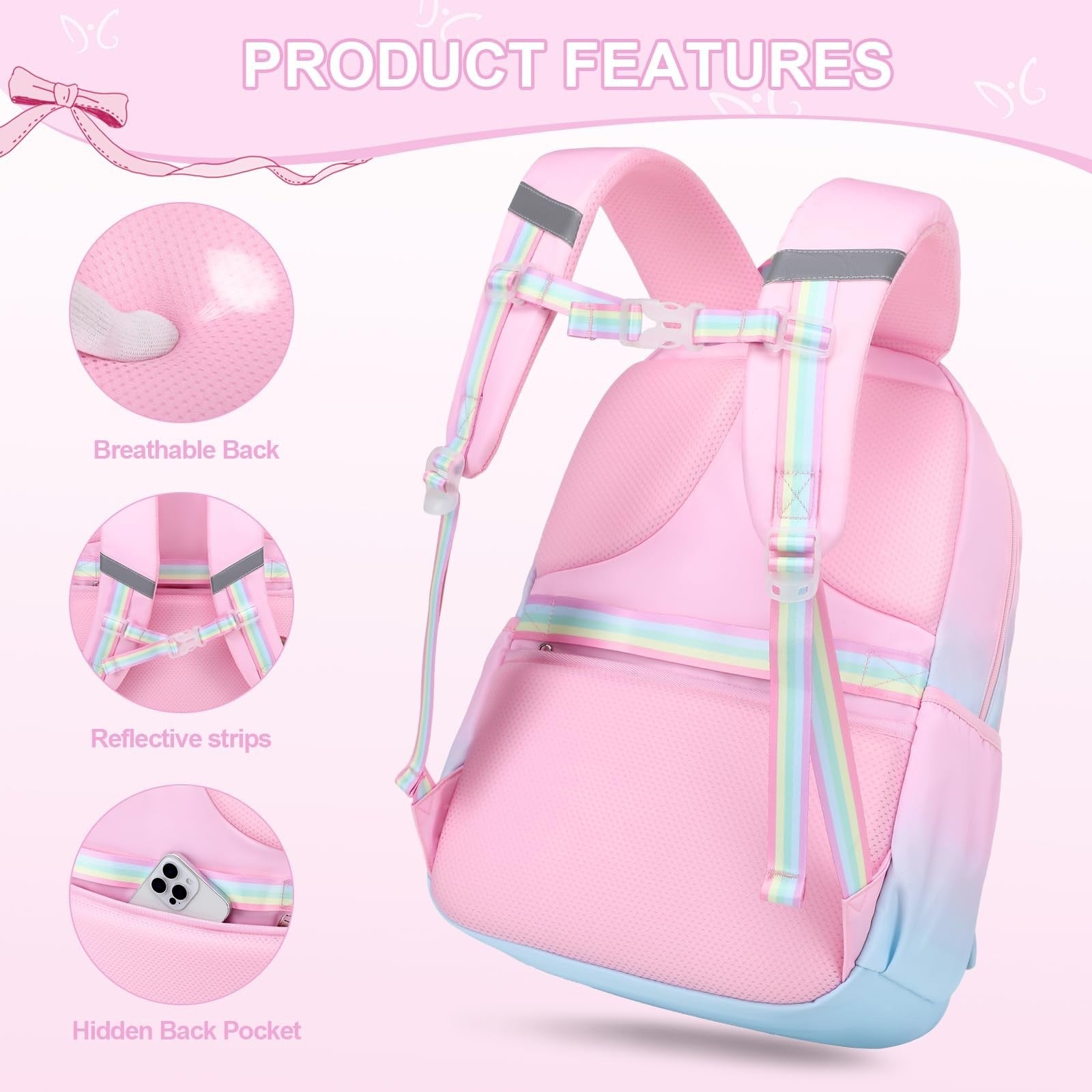 Cute Girls Backpack Set with Lunch Bag & Pencil Case   Stylish School Bag for Ki4