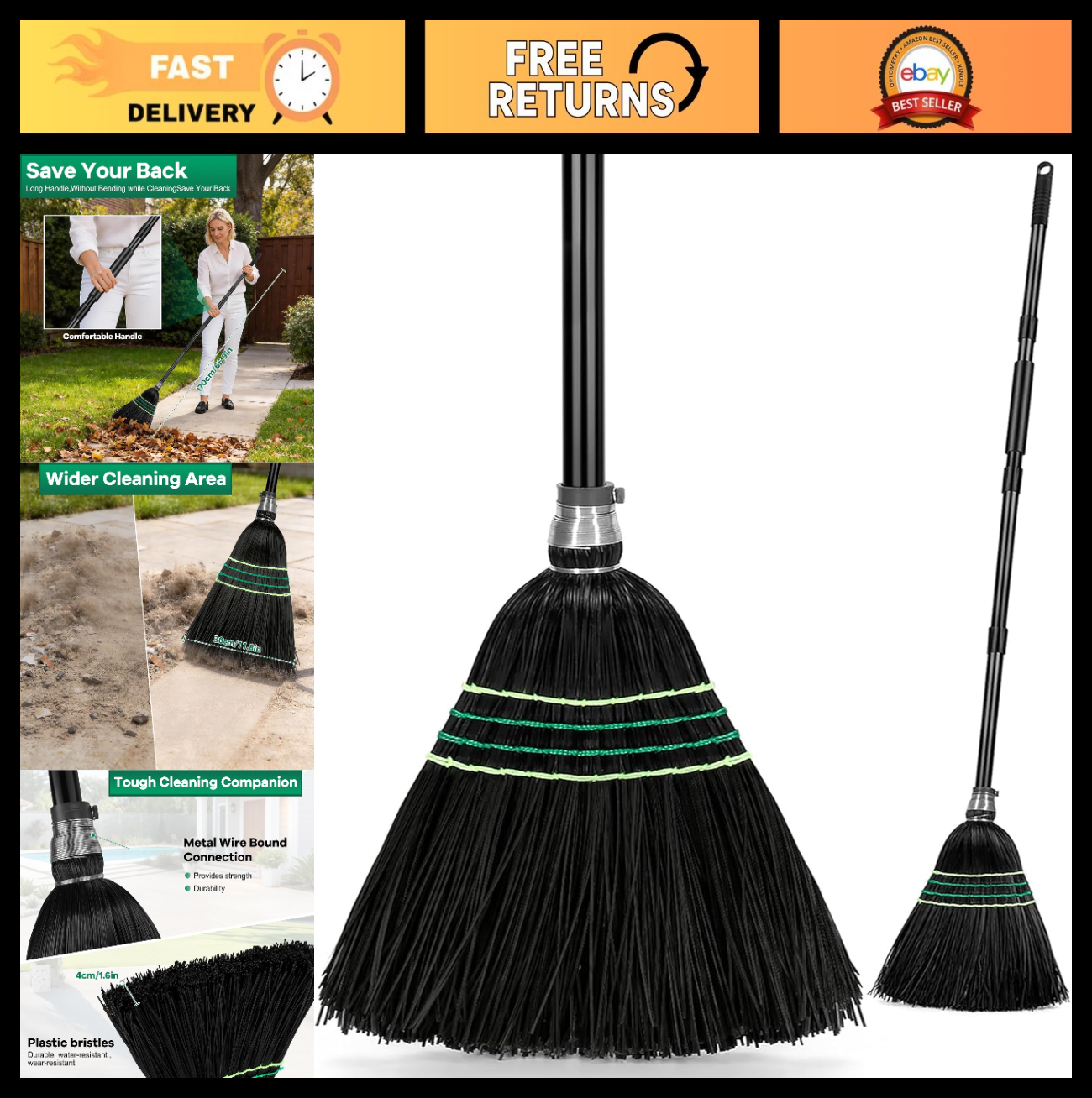 Heavy-Duty Outdoor Broom with Stiff Bristles for Tough Cleaning Tasks0