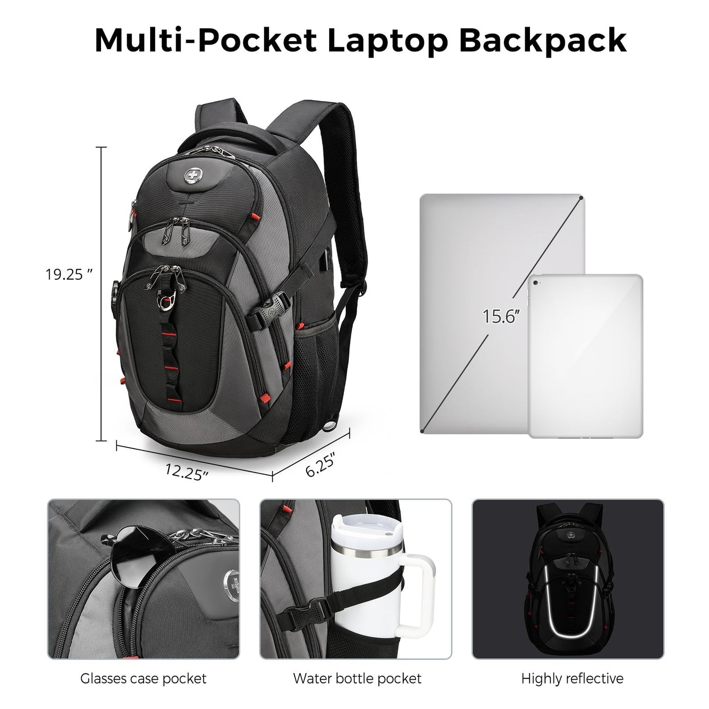Stylish Laptop Backpack with USB Charging Port, Fits 15.6" Computer, 31L Travel4