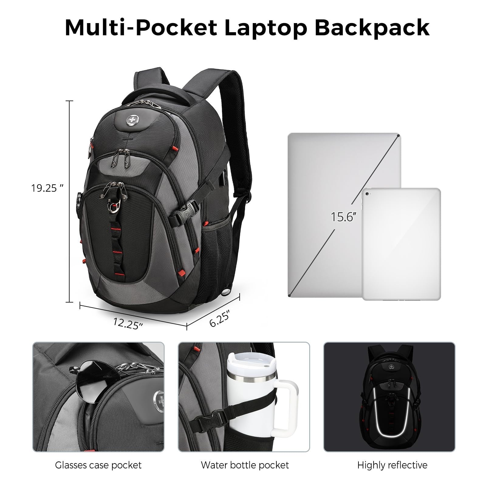Stylish Laptop Backpack with USB Charging Port, Fits 15.6" Computer, 31L Travel4