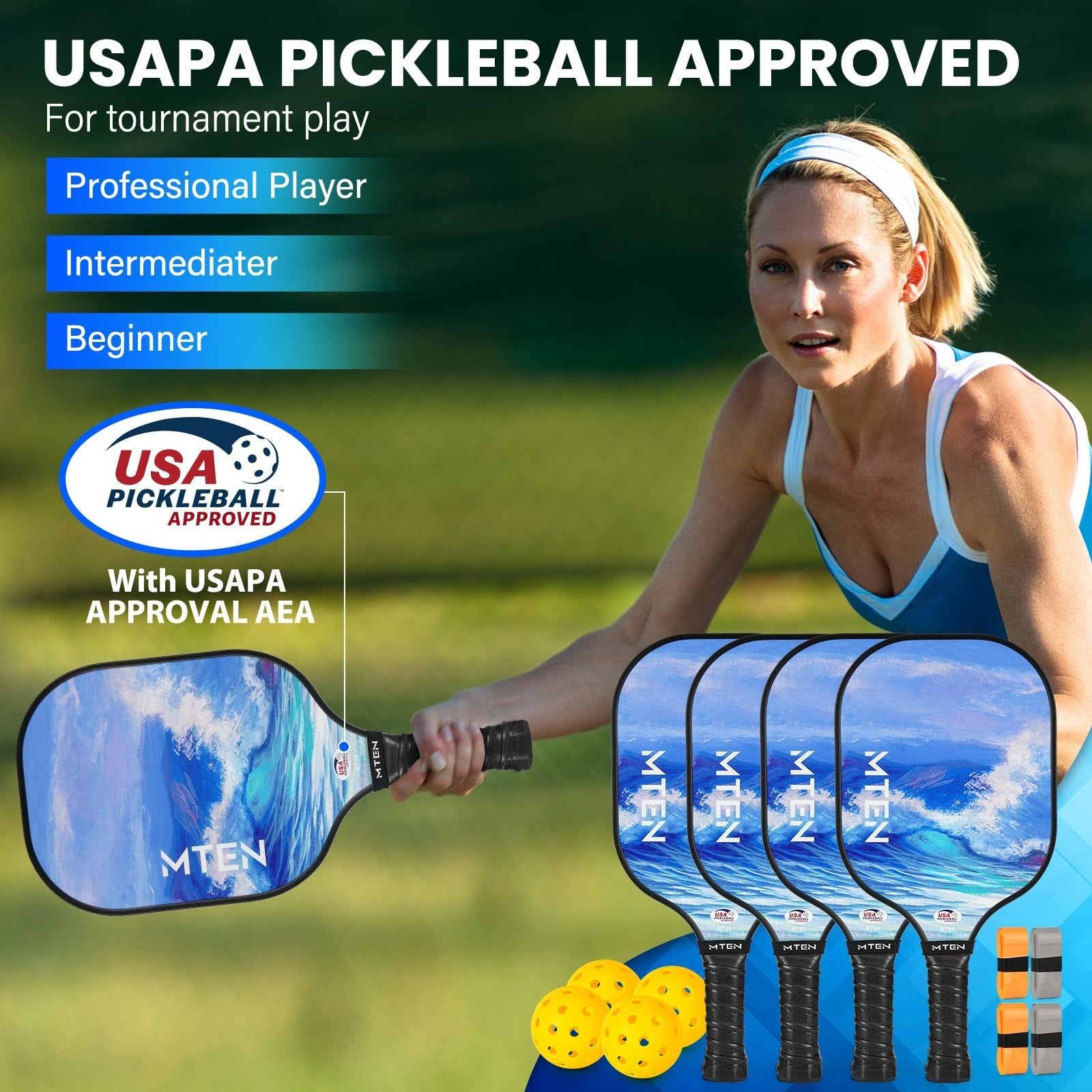 Pickleball Paddle Set of 2/4/1 - USAPA Approved Fiberglass Rackets, Lightweight9