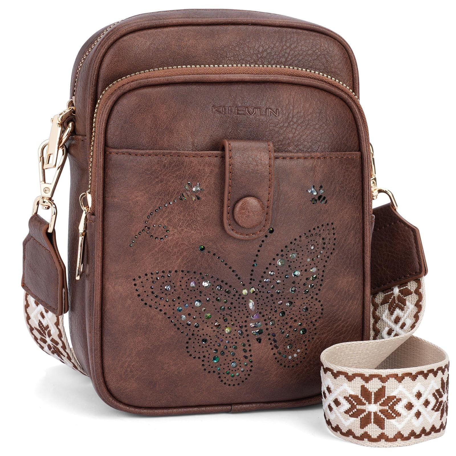 Leather Crossbody Bag for Women - Small Shoulder Purse with Adjustable Strap & R1
