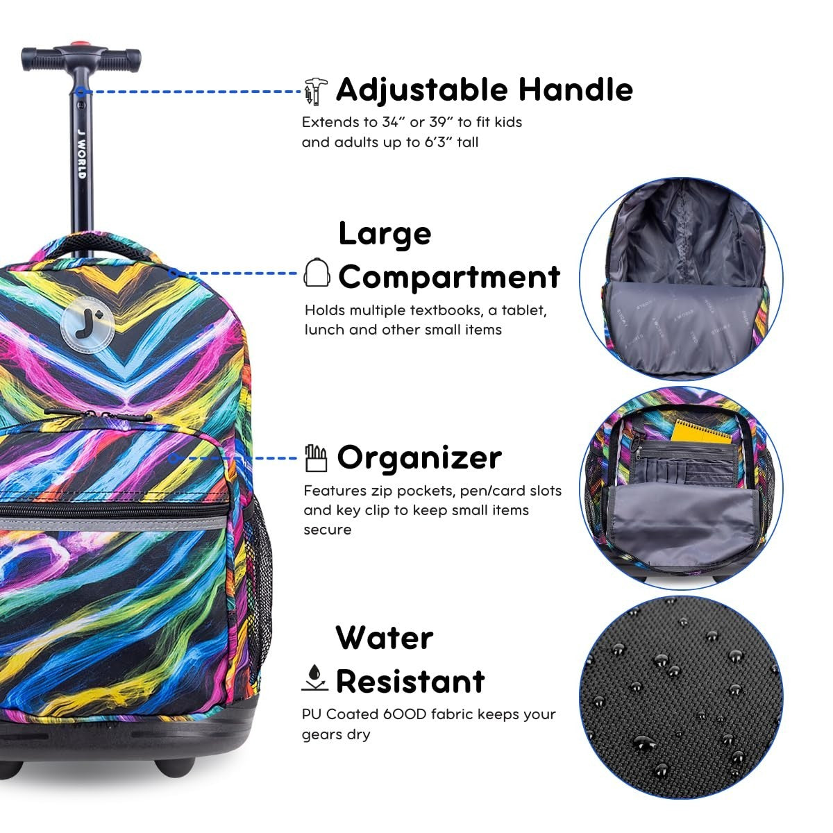Kids Rolling Backpack with Wheels, 18" School Bookbag for Boys & Girls, Durable5