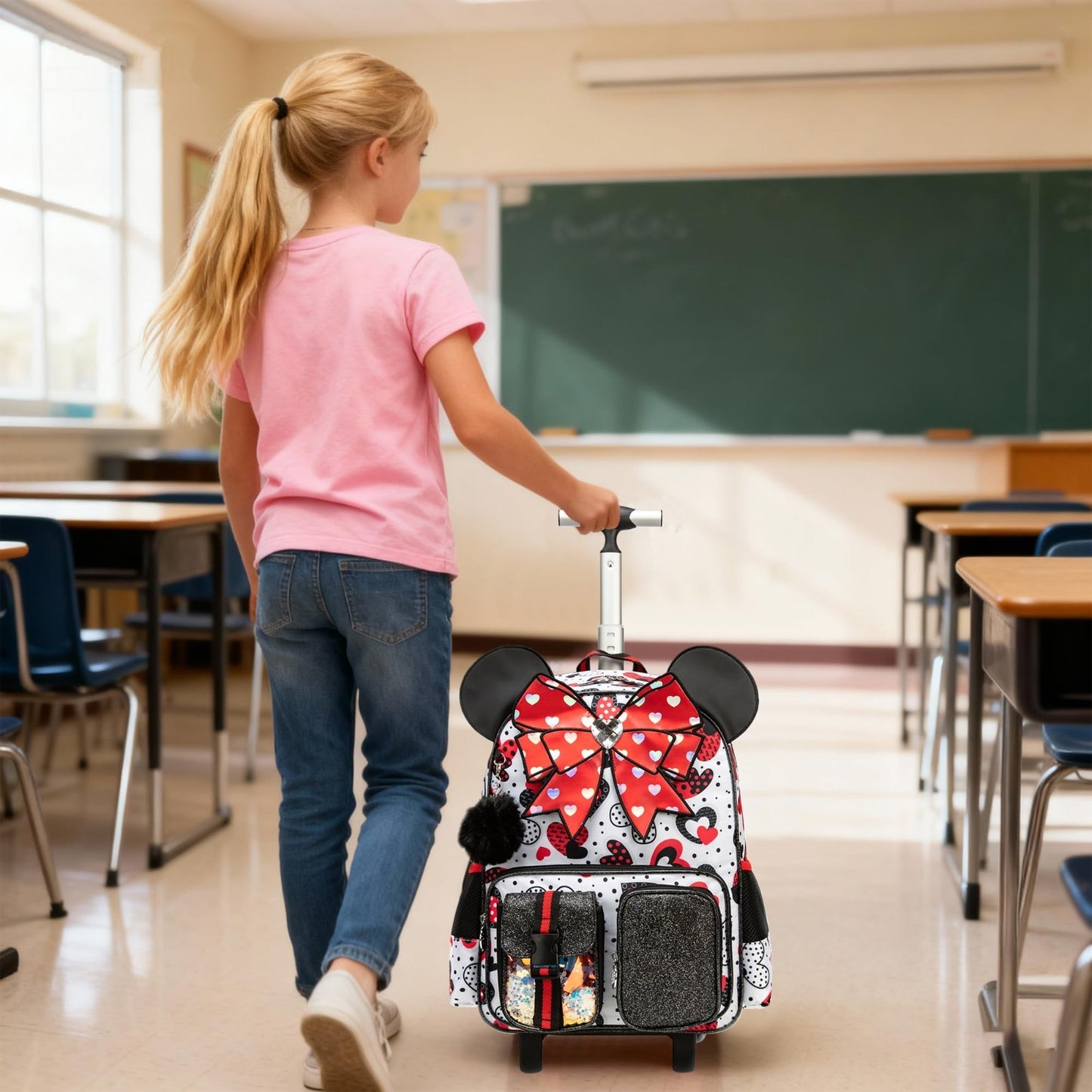Rolling Backpack for Girls   Cute Wheeled Luggage with Lunch Box & Pencil Case  5