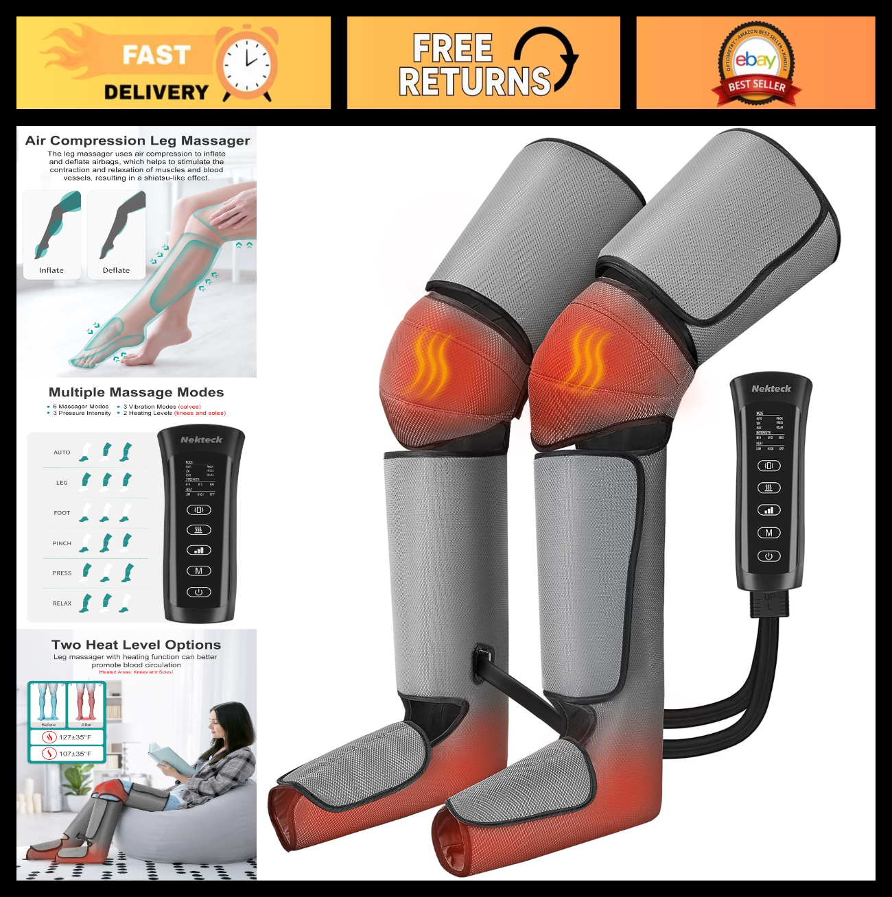 Air Compression Leg Massager for Circulation, Pain Relief & Muscle Relaxation -0