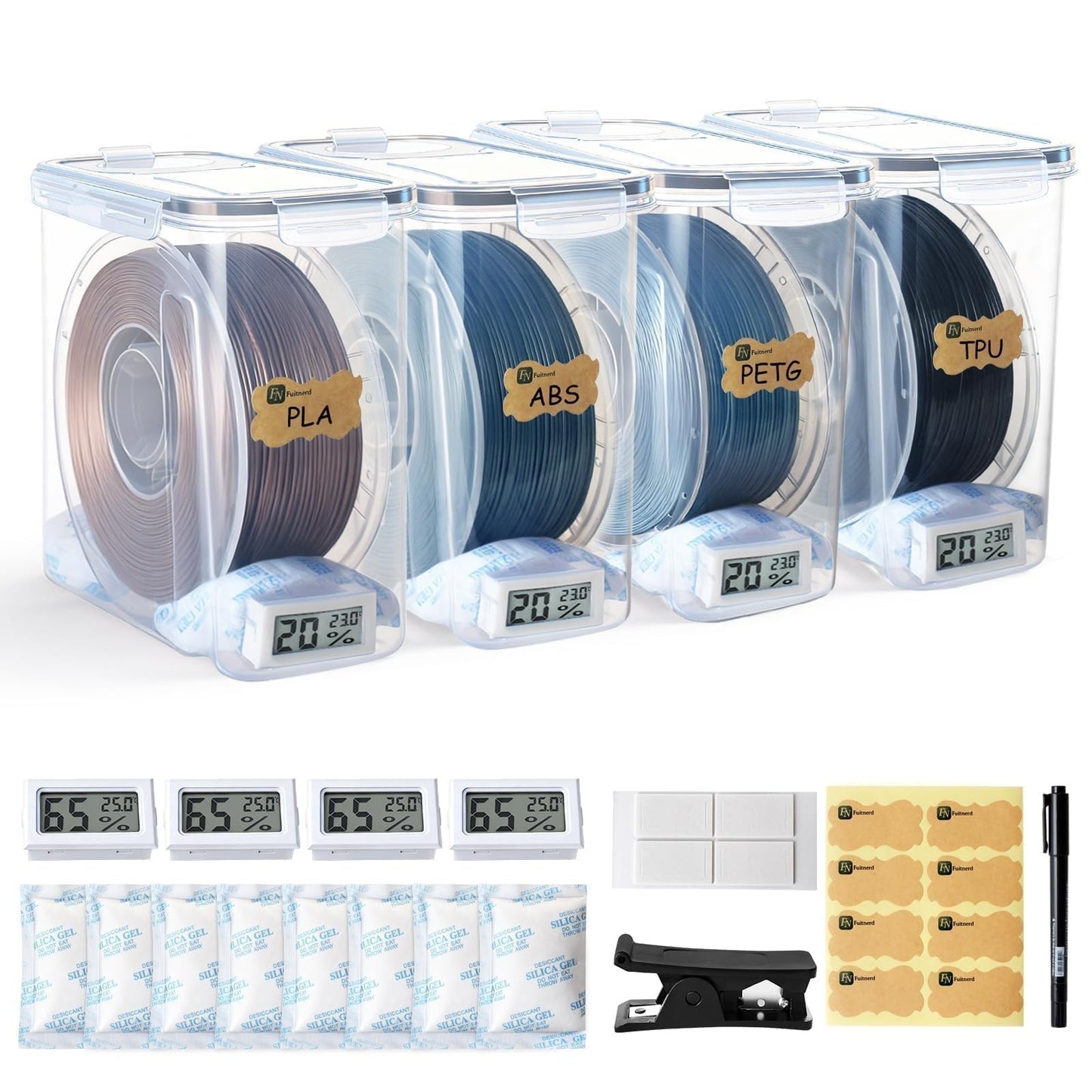 4 Pack 3D Printer Filament Storage Box - Airtight, Waterproof, Dustproof Contain1