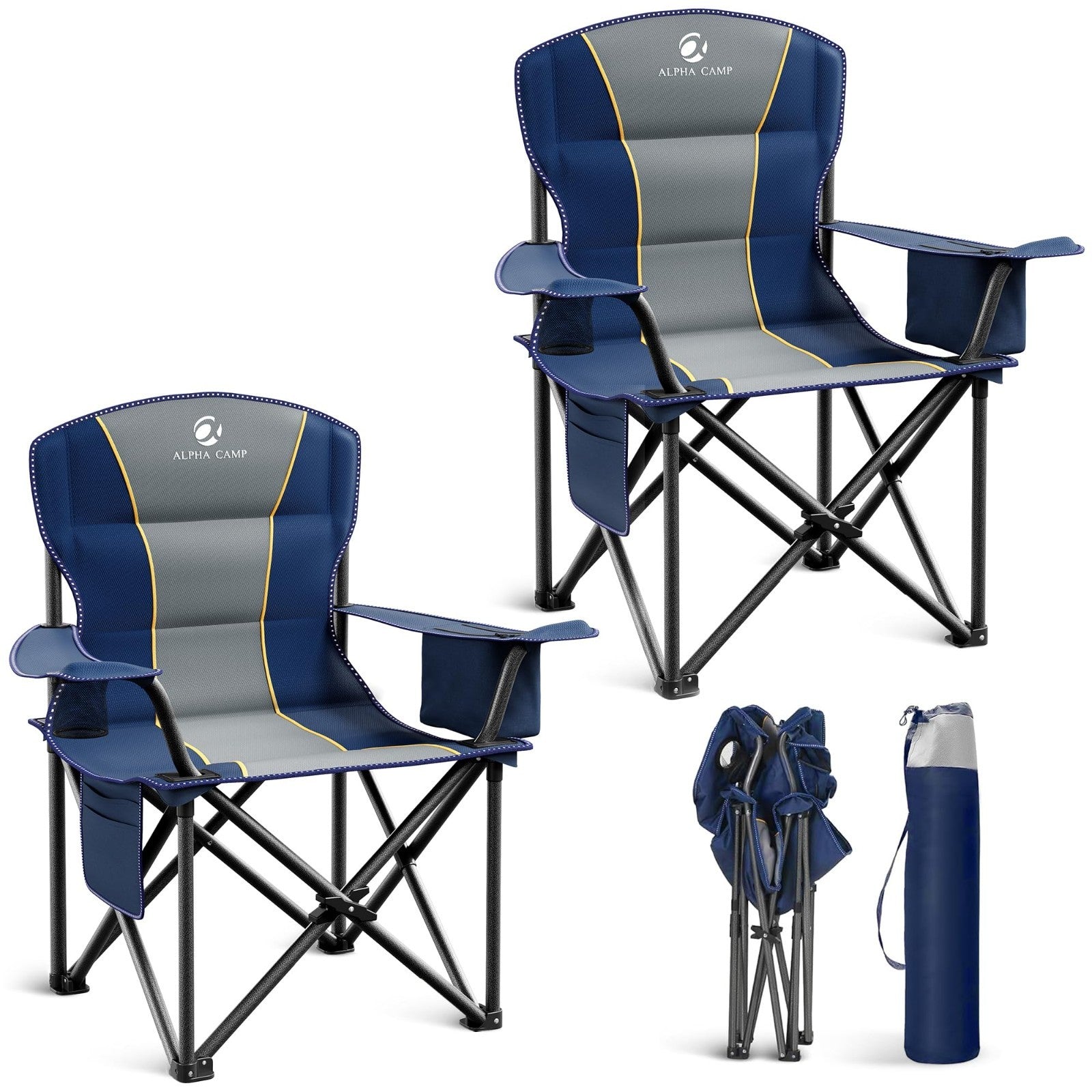 Oversized Heavy Duty Folding Camping Chair - Padded, Cup Holder & Cooler Bag, 451