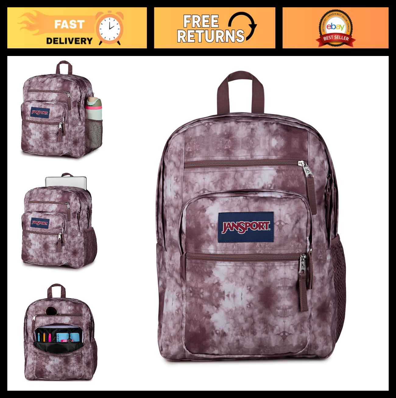 Ergonomic Laptop Backpack with 2 Compartments, 15” Sleeve, Haul Handle   Ice Dye0
