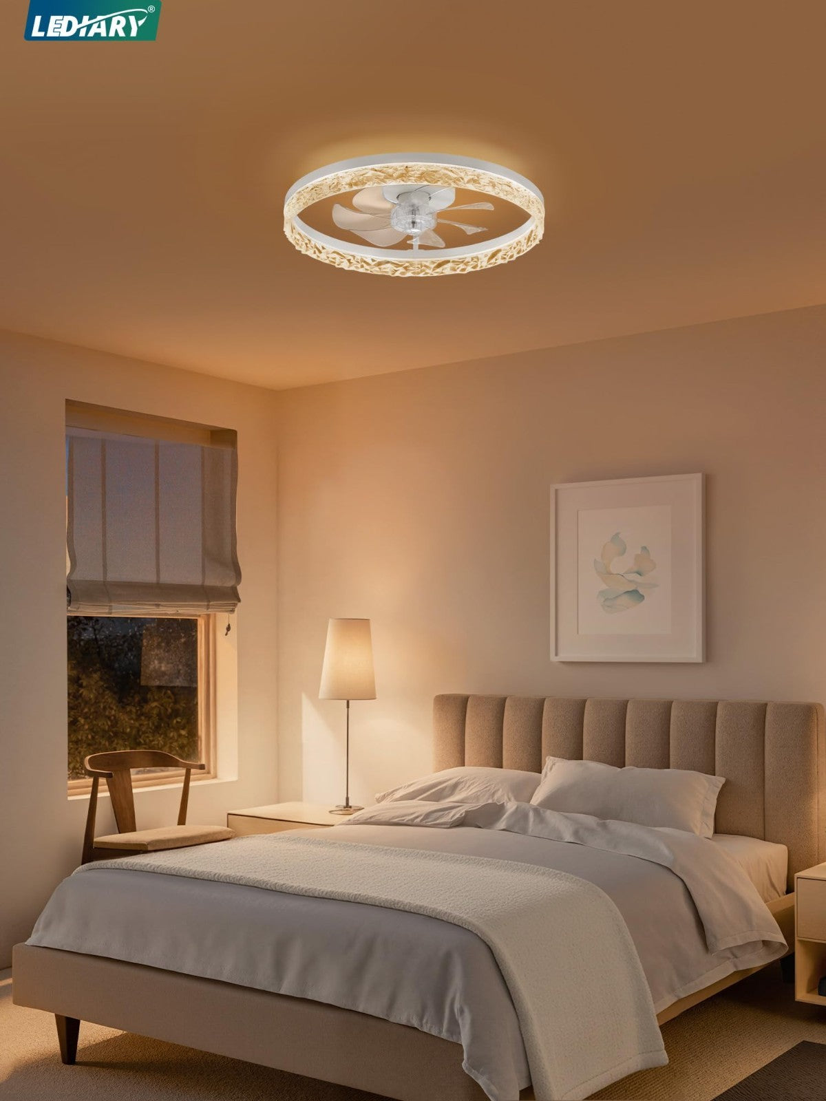 20" Modern LED Ceiling Fan with Lights & Remote, Dimmable, Low Profile, 6 Speeds2