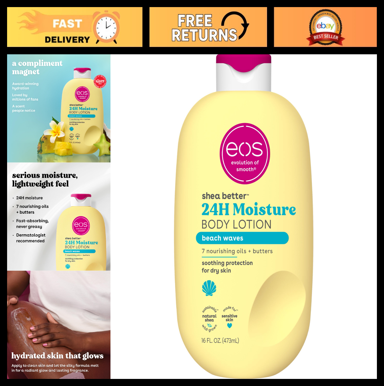 Shea Butter Body Lotion   24 Hour Moisture, Lightweight & Non Greasy, Vegan, Coc0