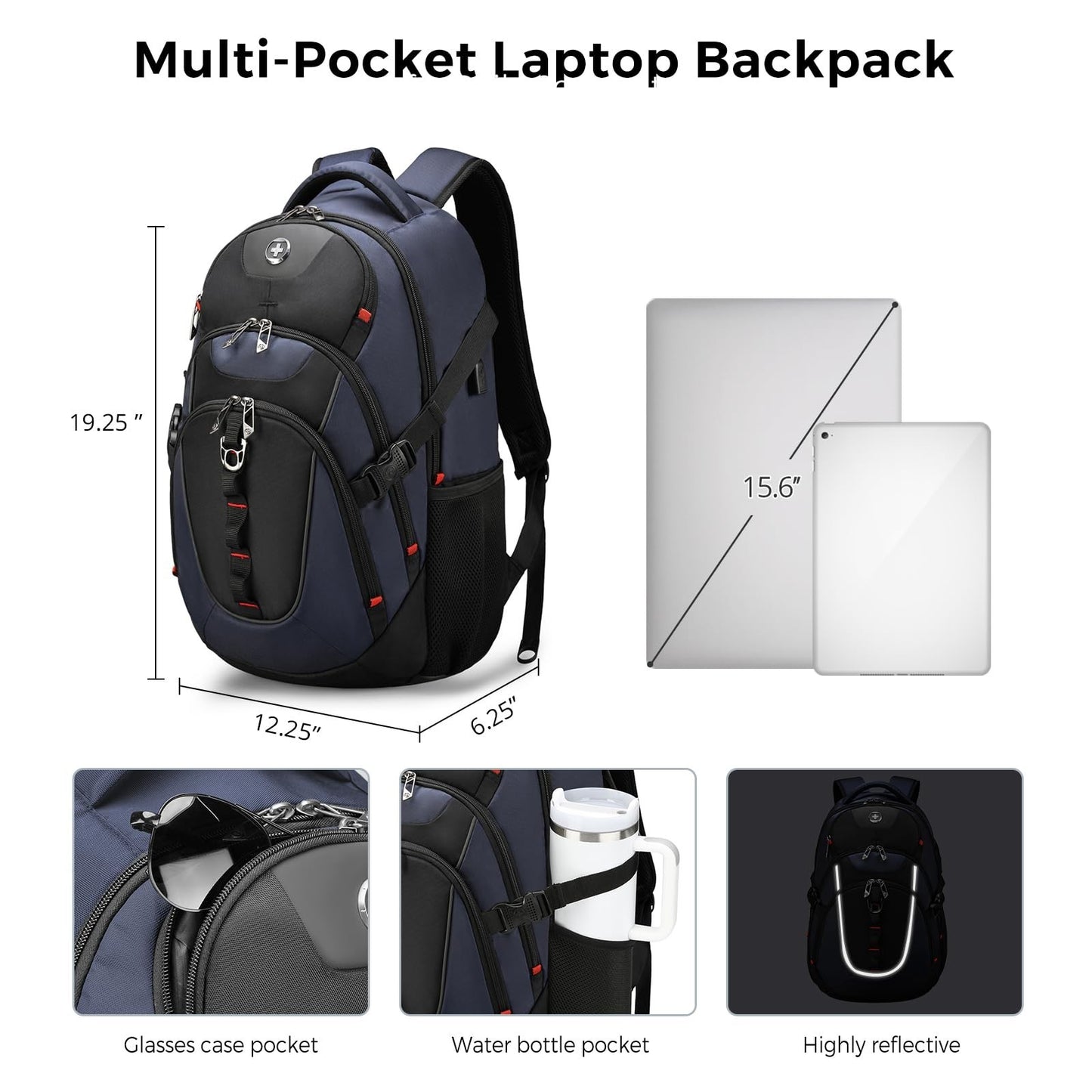 Stylish Laptop Backpack with USB Charging Port, Fits 15.6" Computer, 31L Travel3
