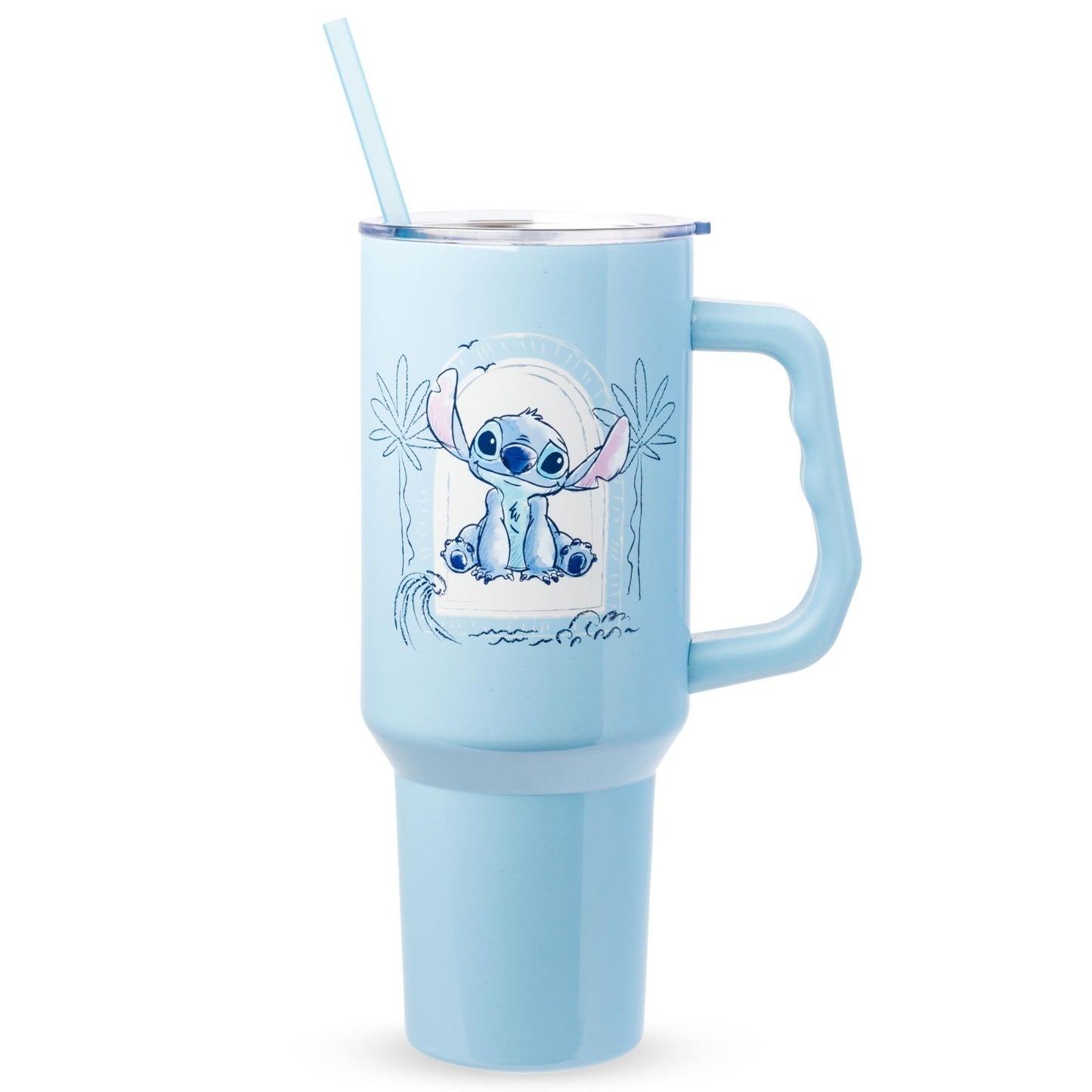 40oz Double Walled Stainless Steel Tumbler with Handle & Straw   Lilo & Stitch D1