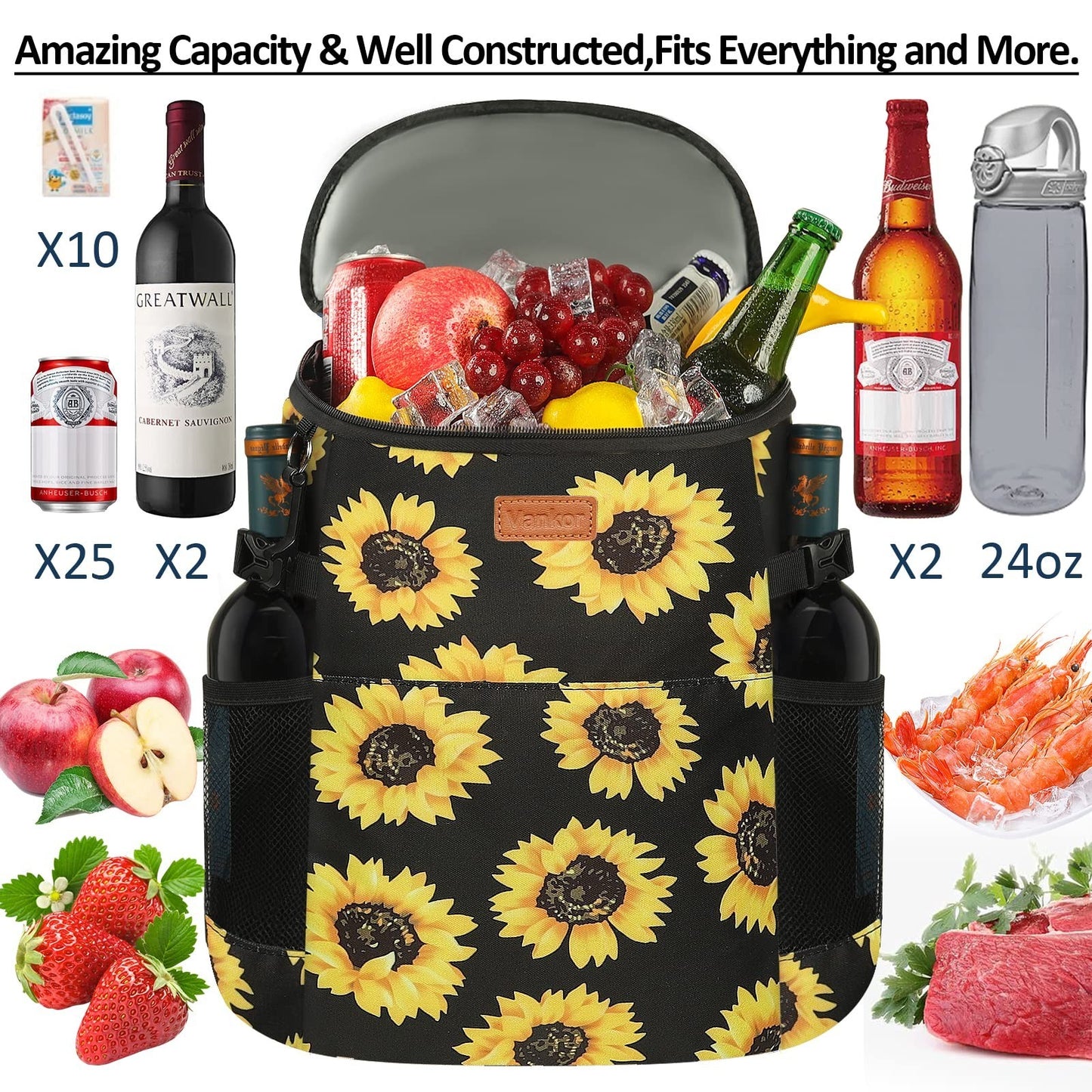 Insulated Camping Cooler Backpack - Holds 30-45 Cans, Waterproof, Leak-Proof, Pe4