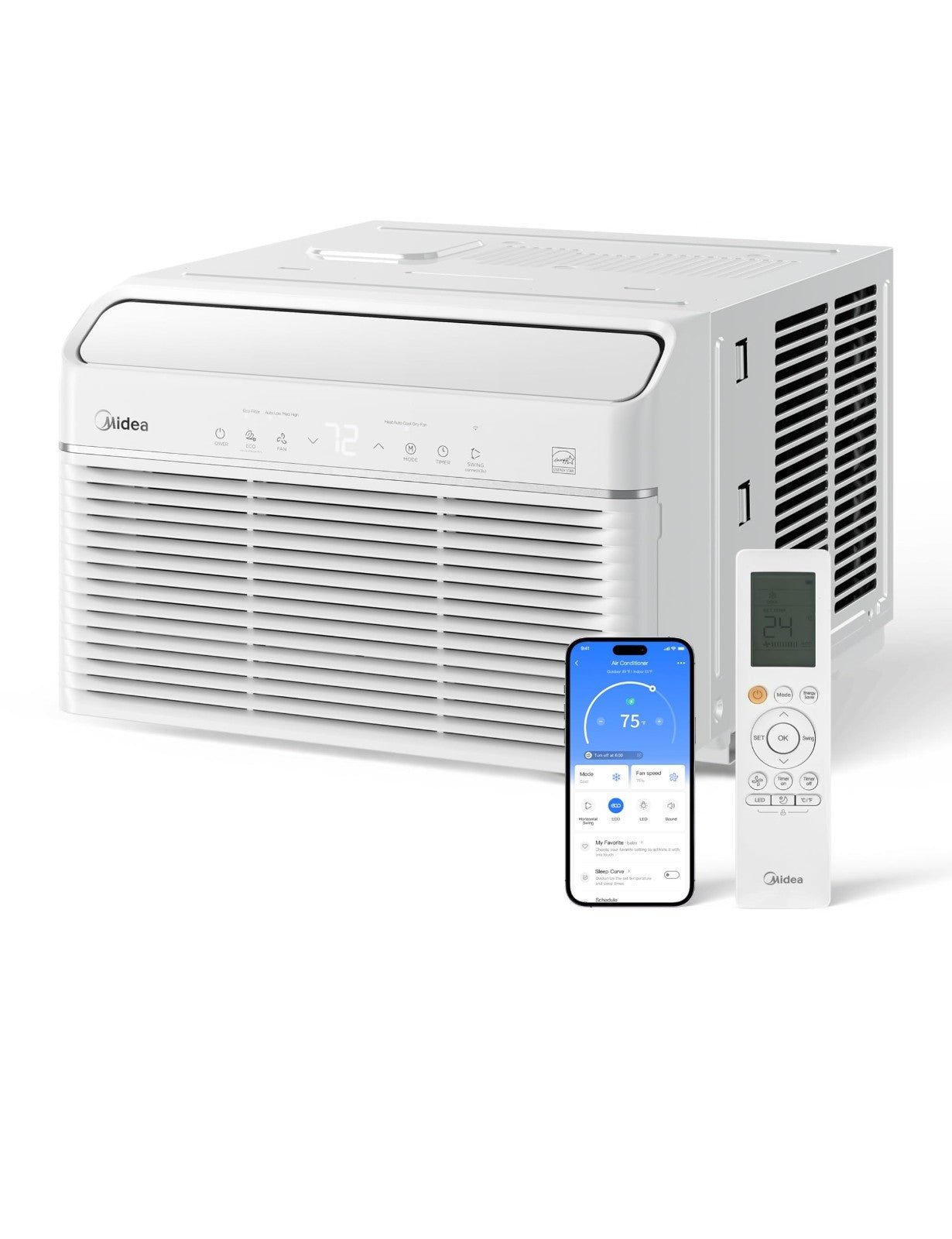 12,000 BTU Window Air Conditioner with Heat & Dehumidifier, Smart Control, Energ1
