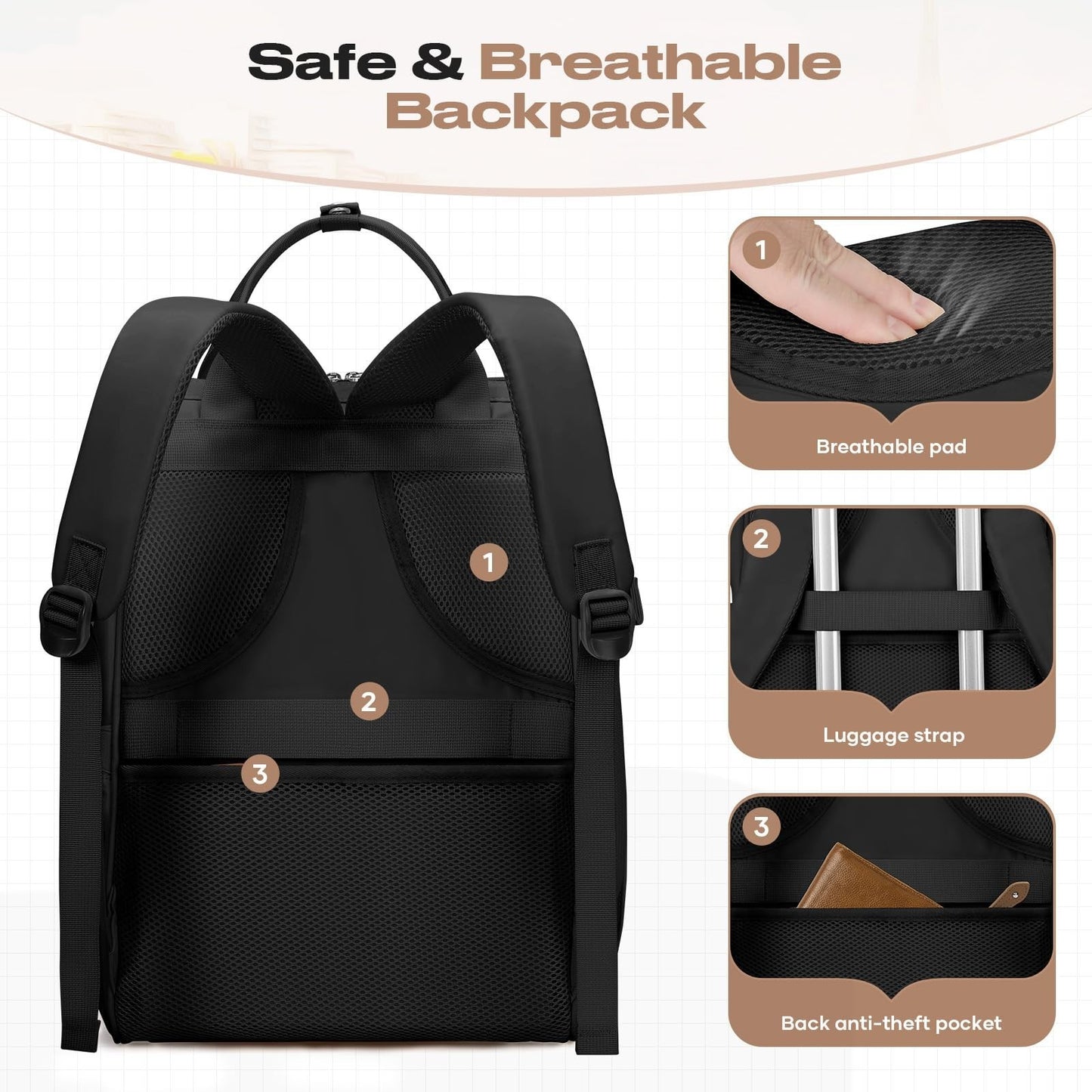 15.6 17.3" Laptop Backpack with Lunch Box, Stylish Work Bag for Men & Women5