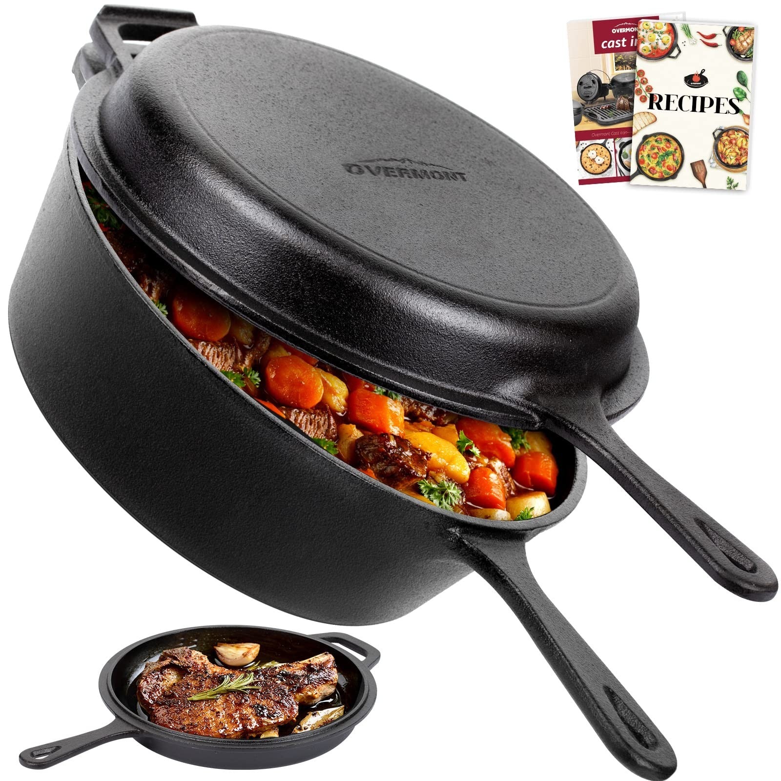 Pre-Seasoned Cast Iron Skillet & Dutch Oven Combo - 3.2QT Multi-Cooker Pot1