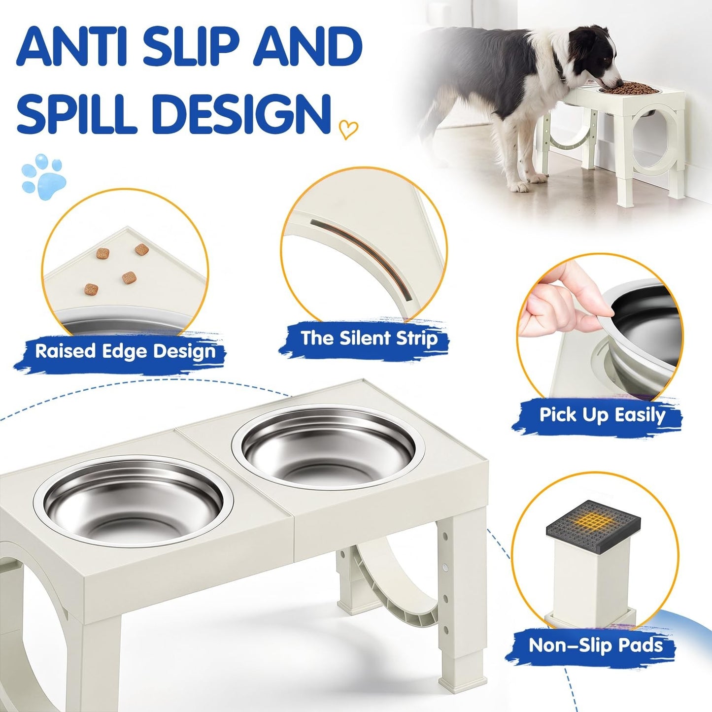 Elevated Dog Bowls for Large Breeds   Adjustable Height Stainless Steel Feeder S6