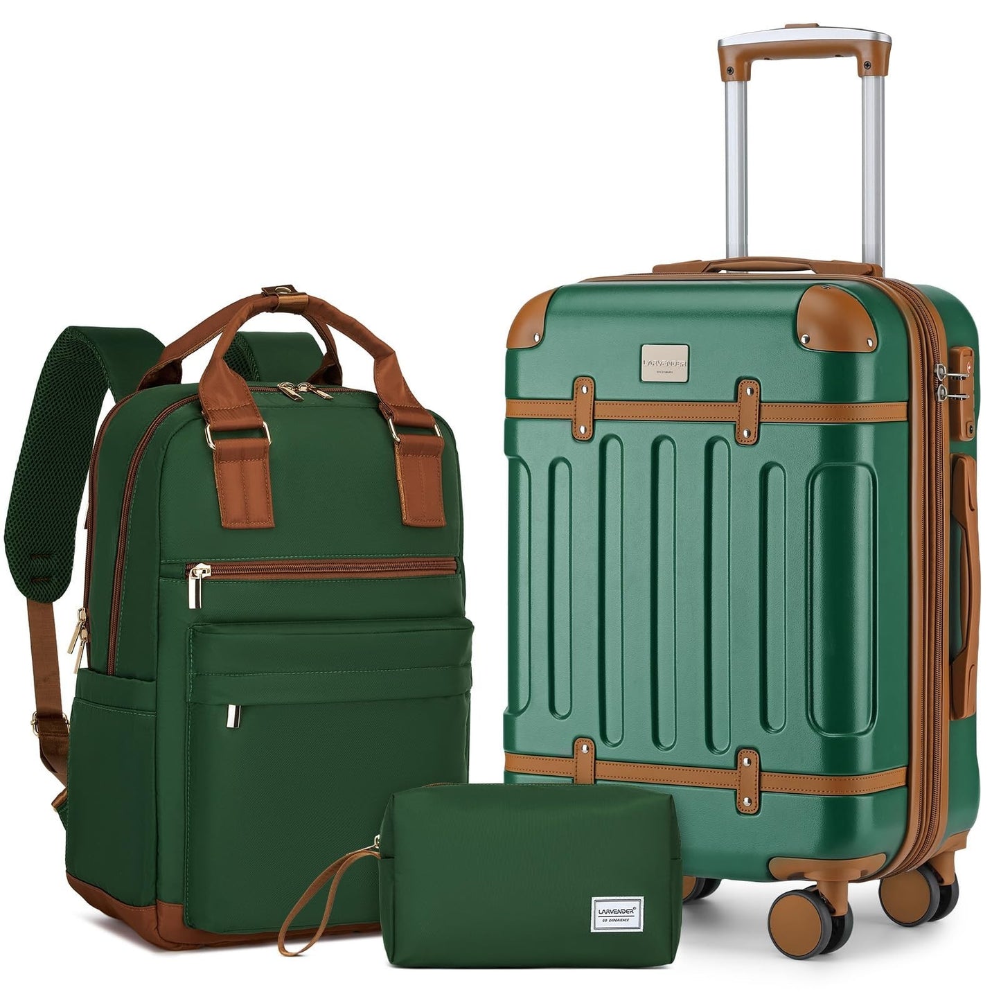 Expandable 3-Piece Carry-On Luggage Set, Green - Airline Approved, 360° Spinner1