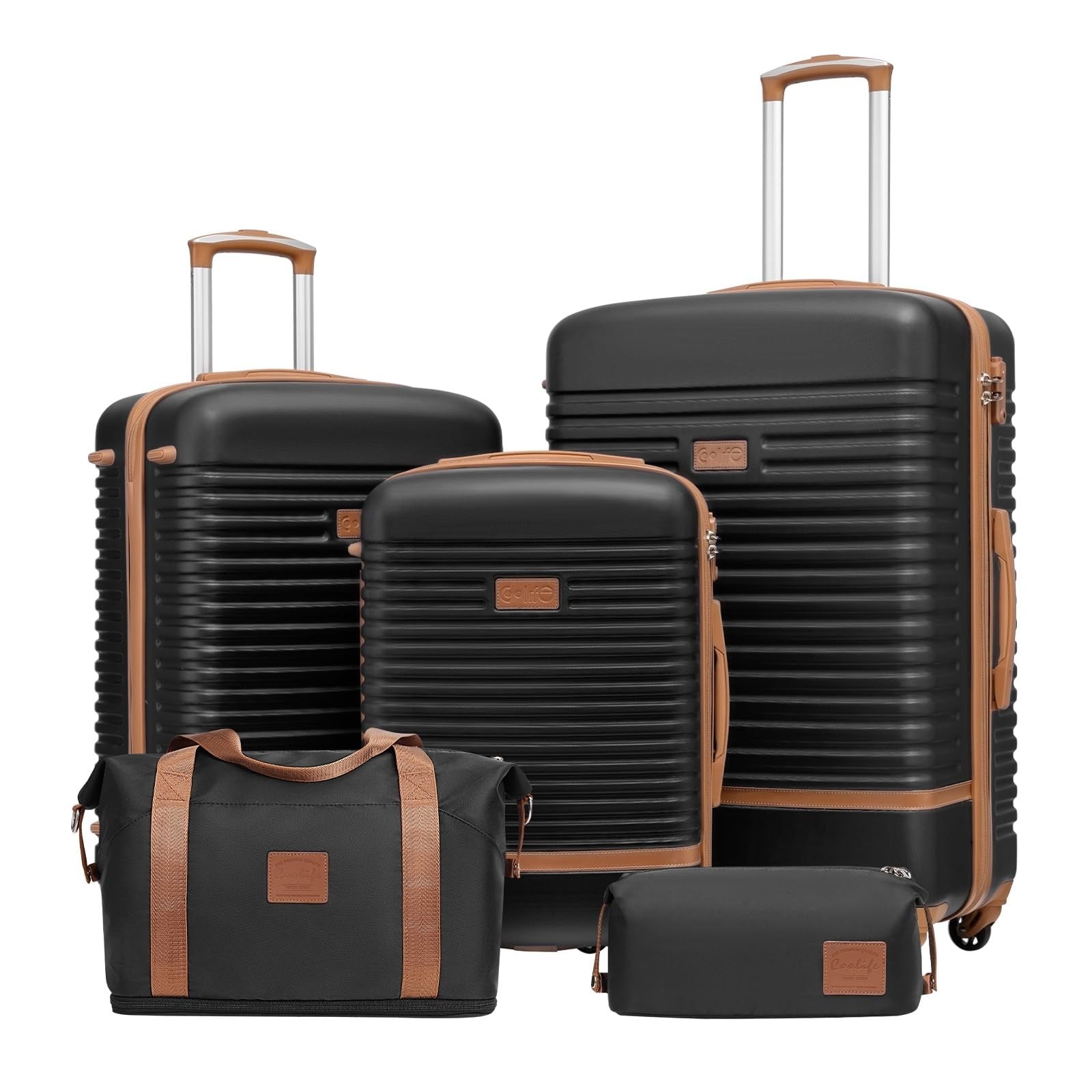 5-Piece Black Luggage Set - Carry-On Suitcase with 360° Spinner Wheels, Trolley0