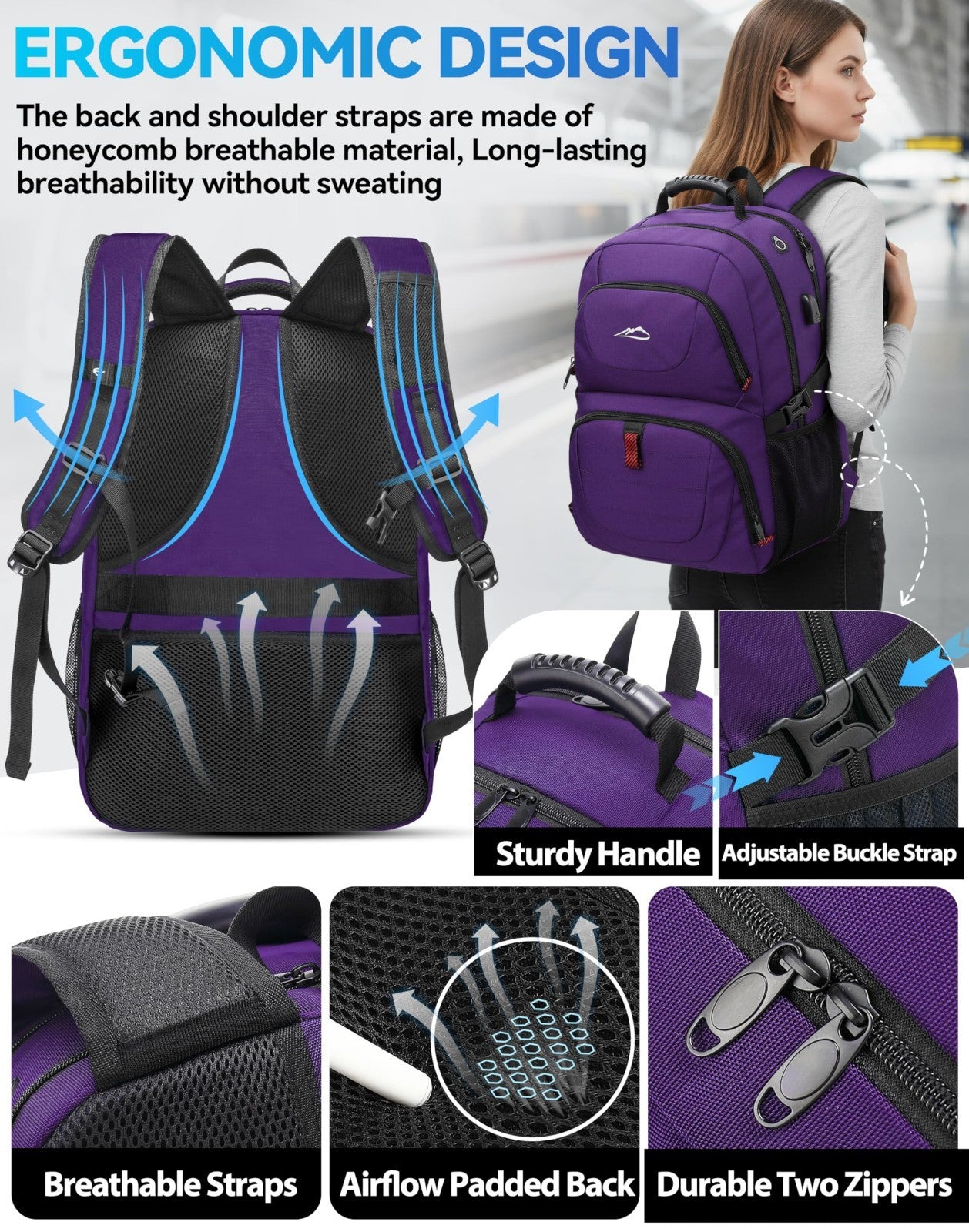 Extra Large Anti Theft Travel Backpack for 18.4" Laptop, USB Charging, College &4