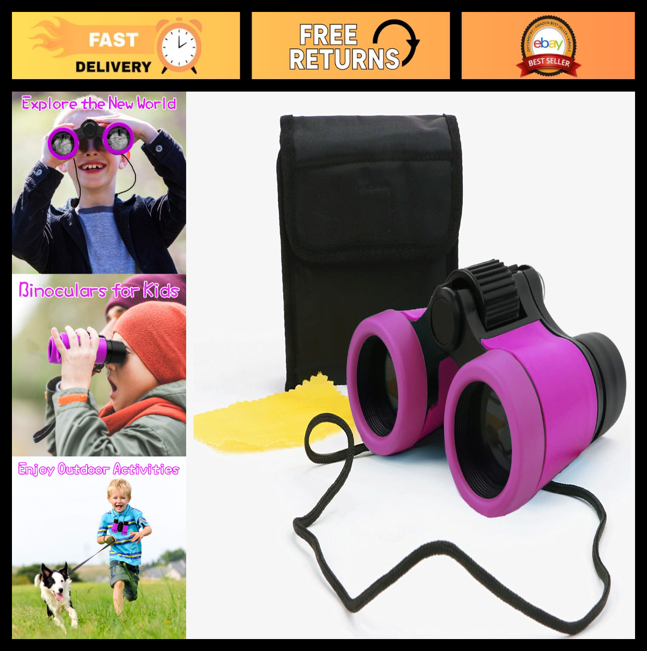 Kids Shockproof Binoculars Set for Ages 3 12   Bird Watching, Hiking, Learning T0