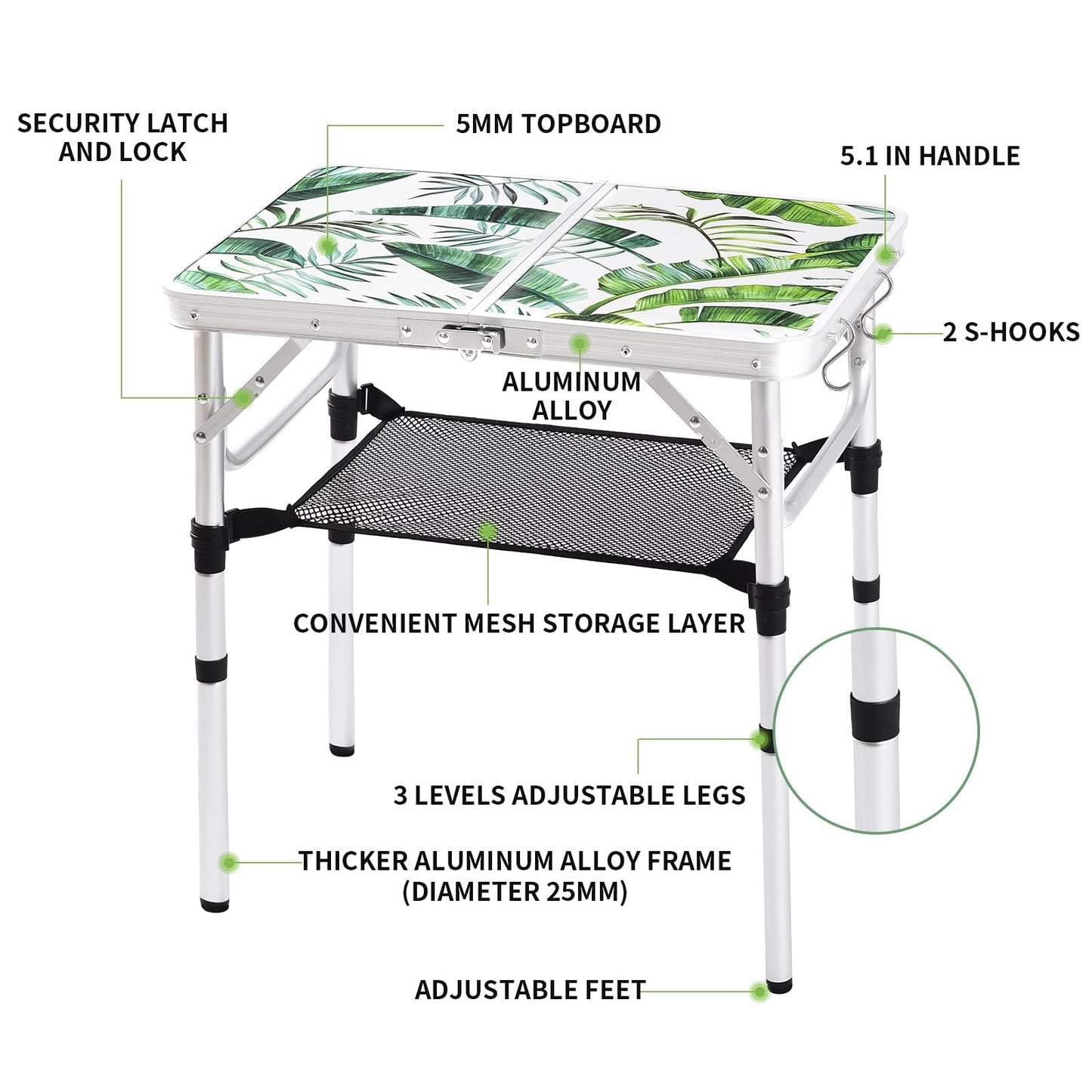 Portable Folding Camping Table - 2ft Adjustable Height Picnic Table, Lightweight3