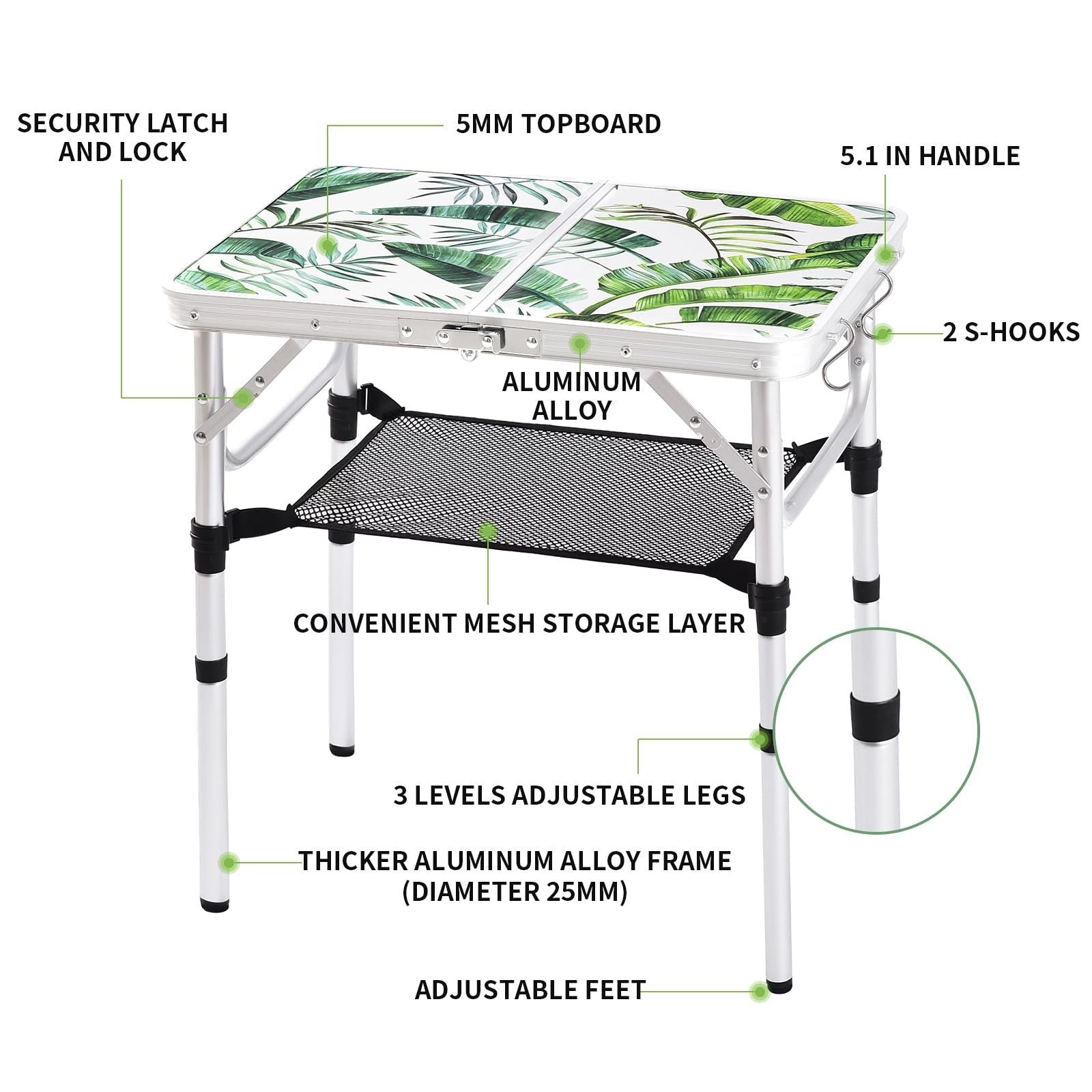 Portable Folding Camping Table - 2ft Adjustable Height Picnic Table, Lightweight3