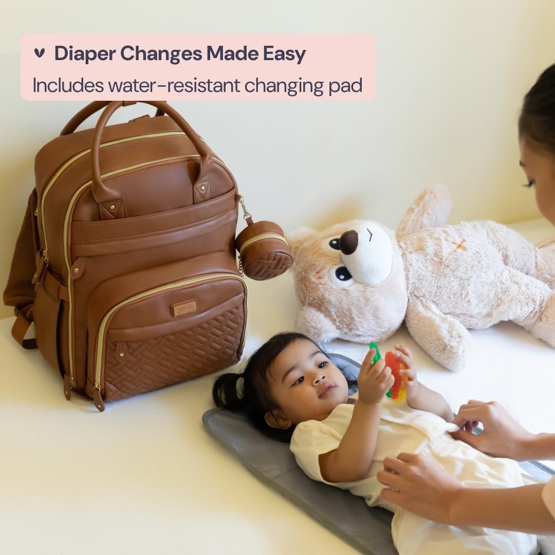 Stylish Leather Diaper Bag Backpack   Multi Function Baby Travel Bag with Changi7