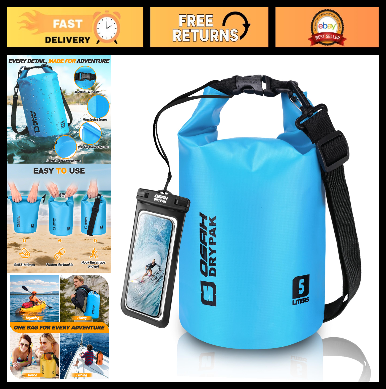 Waterproof Dry Bag 5L/10L/20L/30L/40L - Lightweight Roll Top Backpack for Travel0