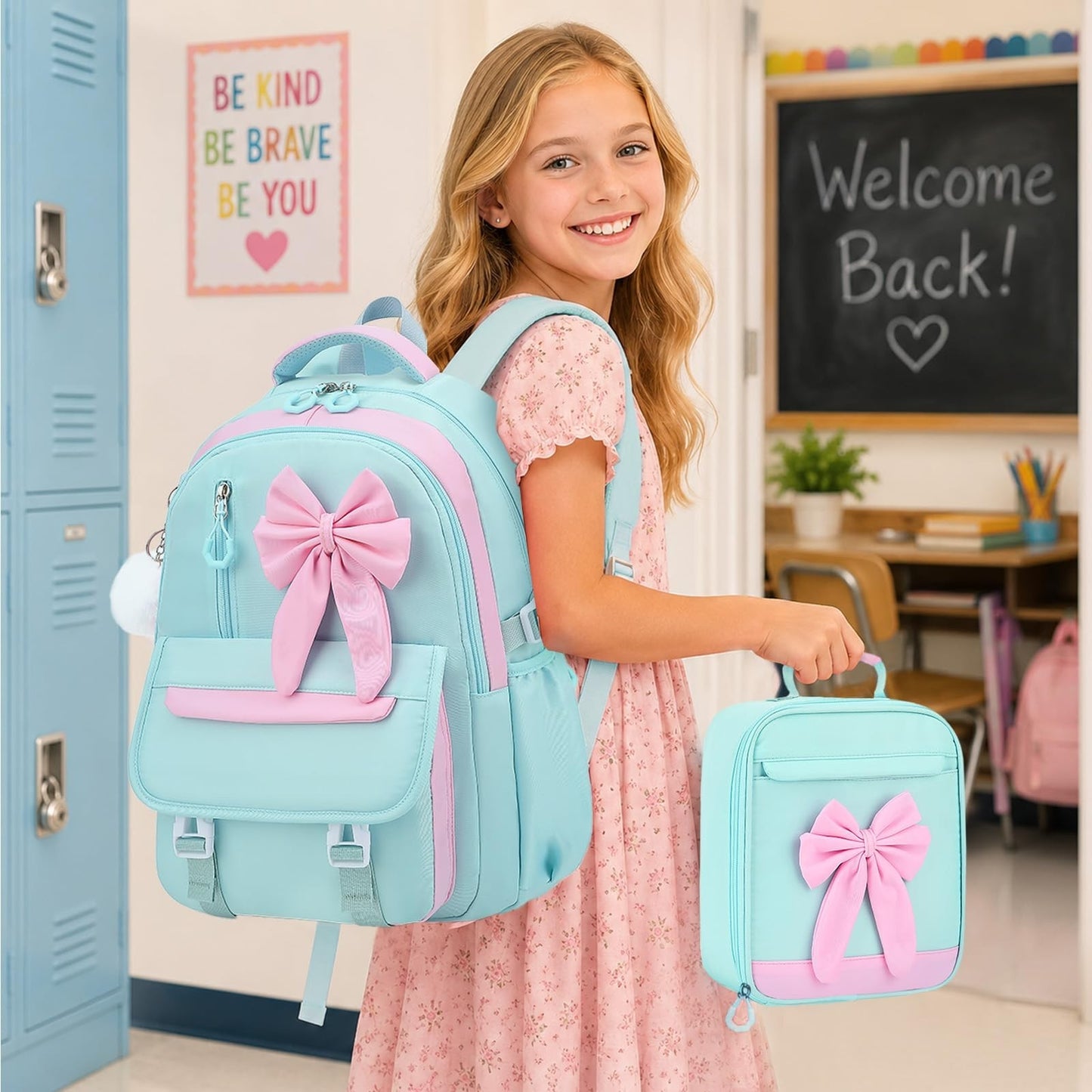 Girls Bow Backpack Set   3PCS with Lunch Bag & Pencil Case   Cute School Bag2