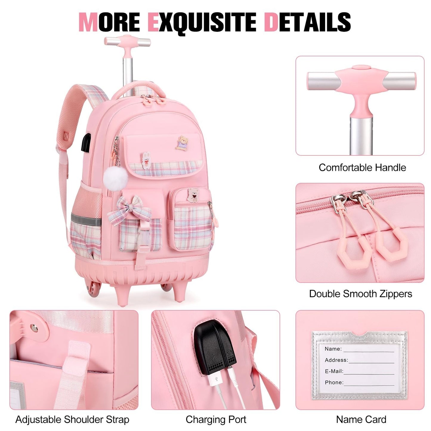Rolling Backpack for Girls   Wheeled School Bag with Lunch Bag & Pencil Pouch, P5