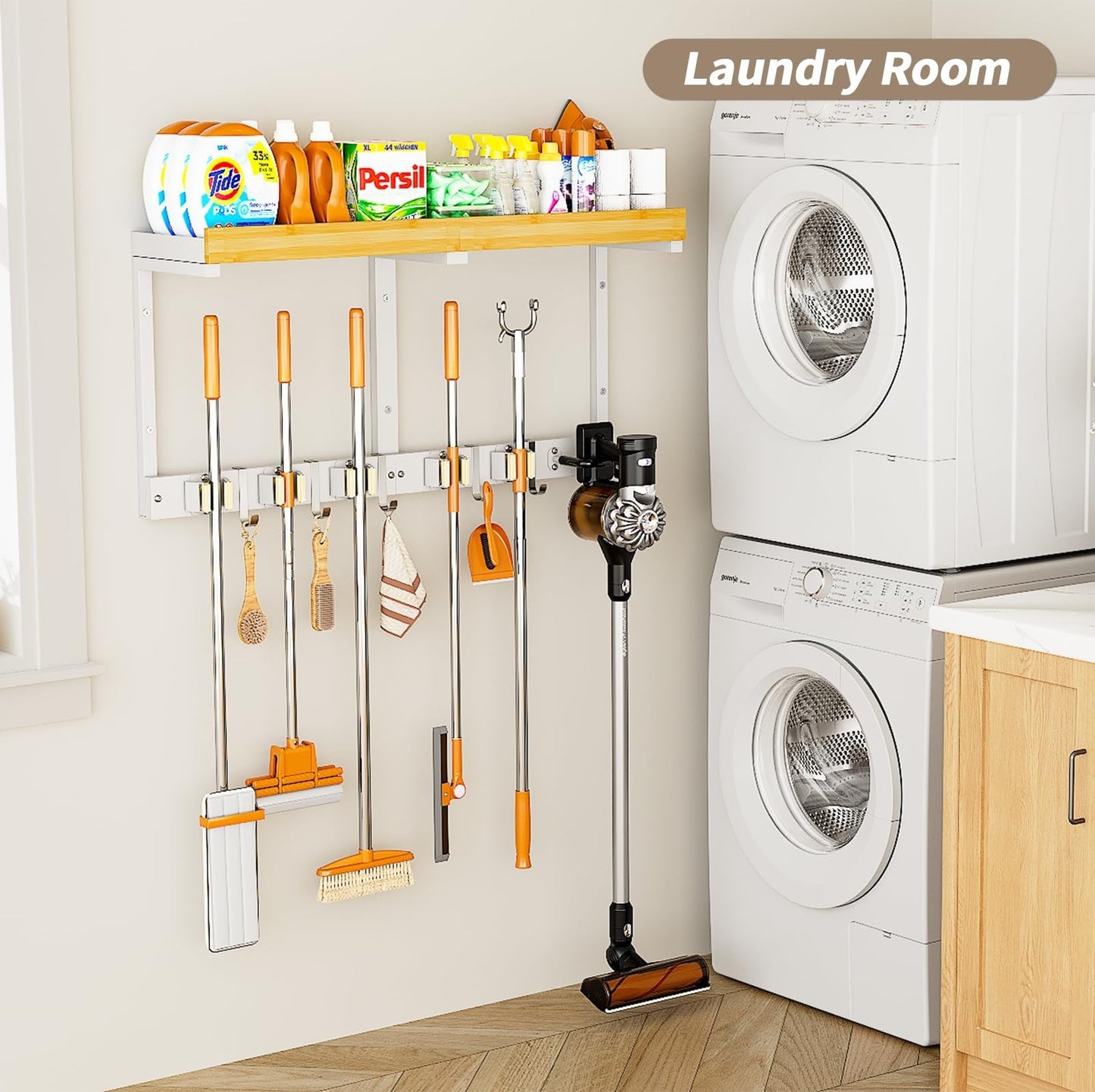 Wall-Mounted Broom and Mop Organizer - Space-Saving Holder for Easy Storage1