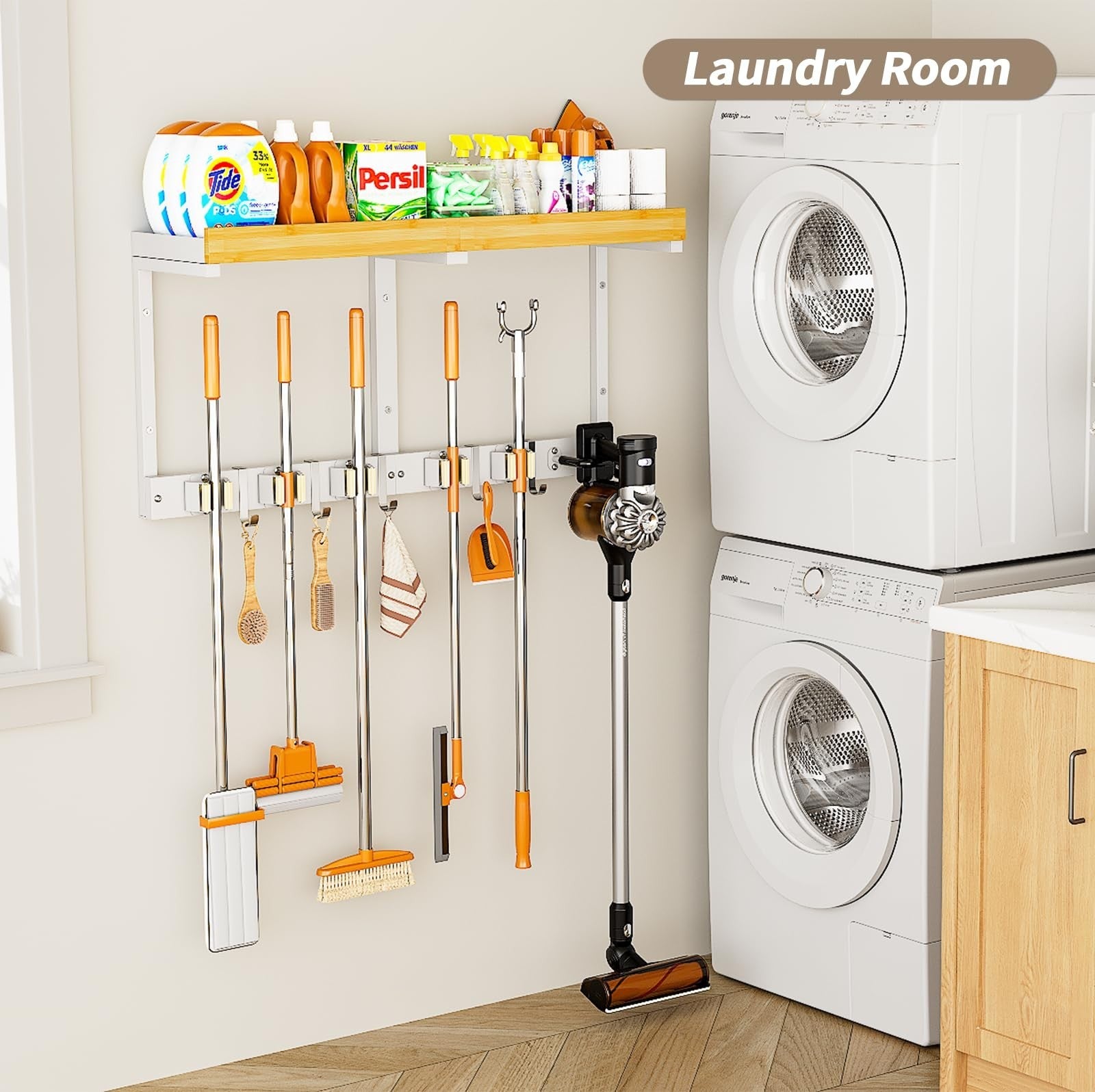 Wall-Mounted Broom and Mop Organizer - Space-Saving Holder for Easy Storage1