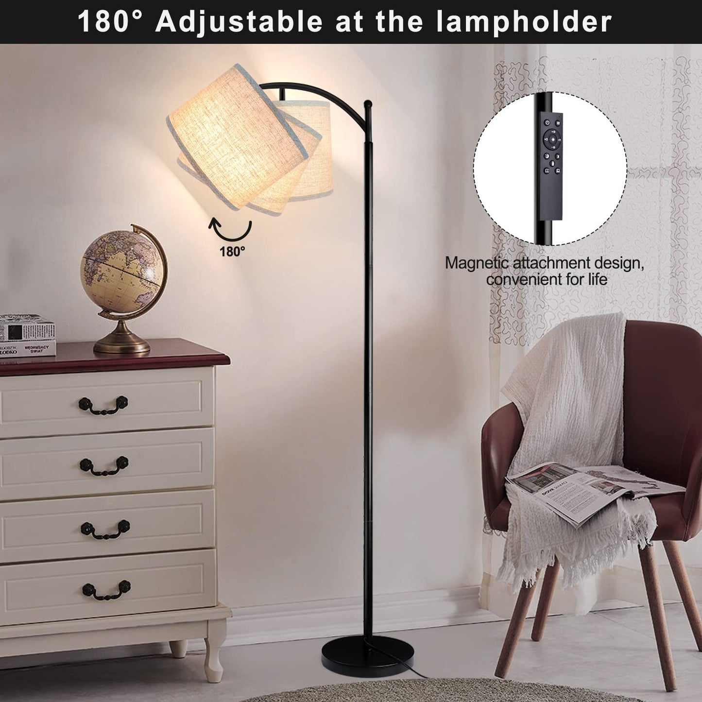 Modern LED Floor Lamp with Remote & Foot Switch, 4 Color Temperatures, Black3