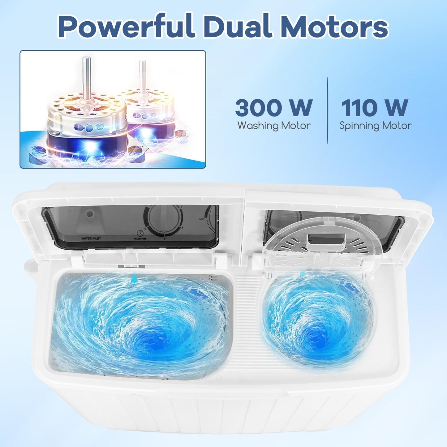Portable Washing Machine 20lbs Twin Tub Washer & Spinner Combo Mini Compact for4