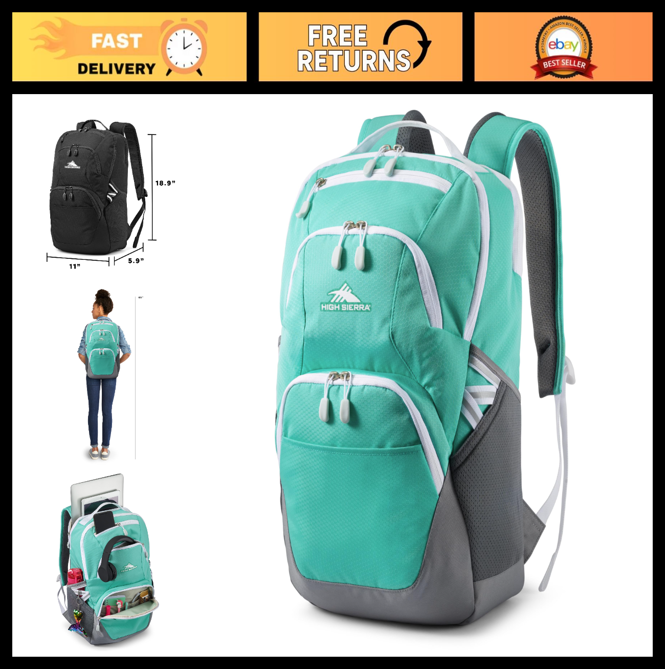 Travel Laptop Backpack with Drop Protection, Tablet Sleeve, Bookbag   Aquamarine0