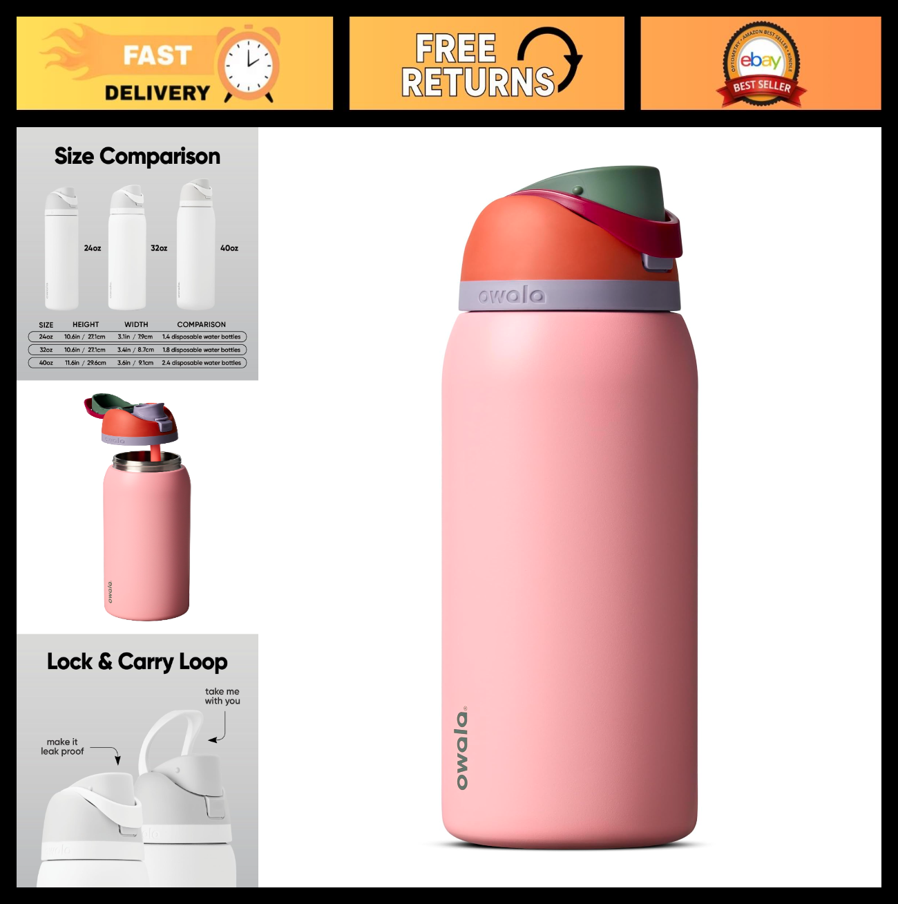 40 oz Stainless Steel Water Bottle with FreeSip, BPA-Free, Insulated, Leak-Proof0